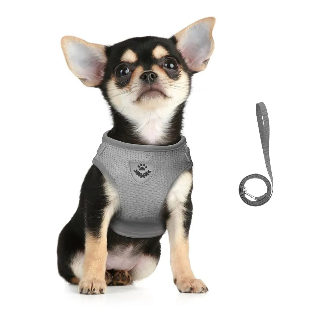 FEimaX Set Imbracatura e Guinzaglio per Cani e Gatti, Imbottita, Traspirante, Riflettente, Grigio, Taglia M (Torace 35-40cm) - immagine 1