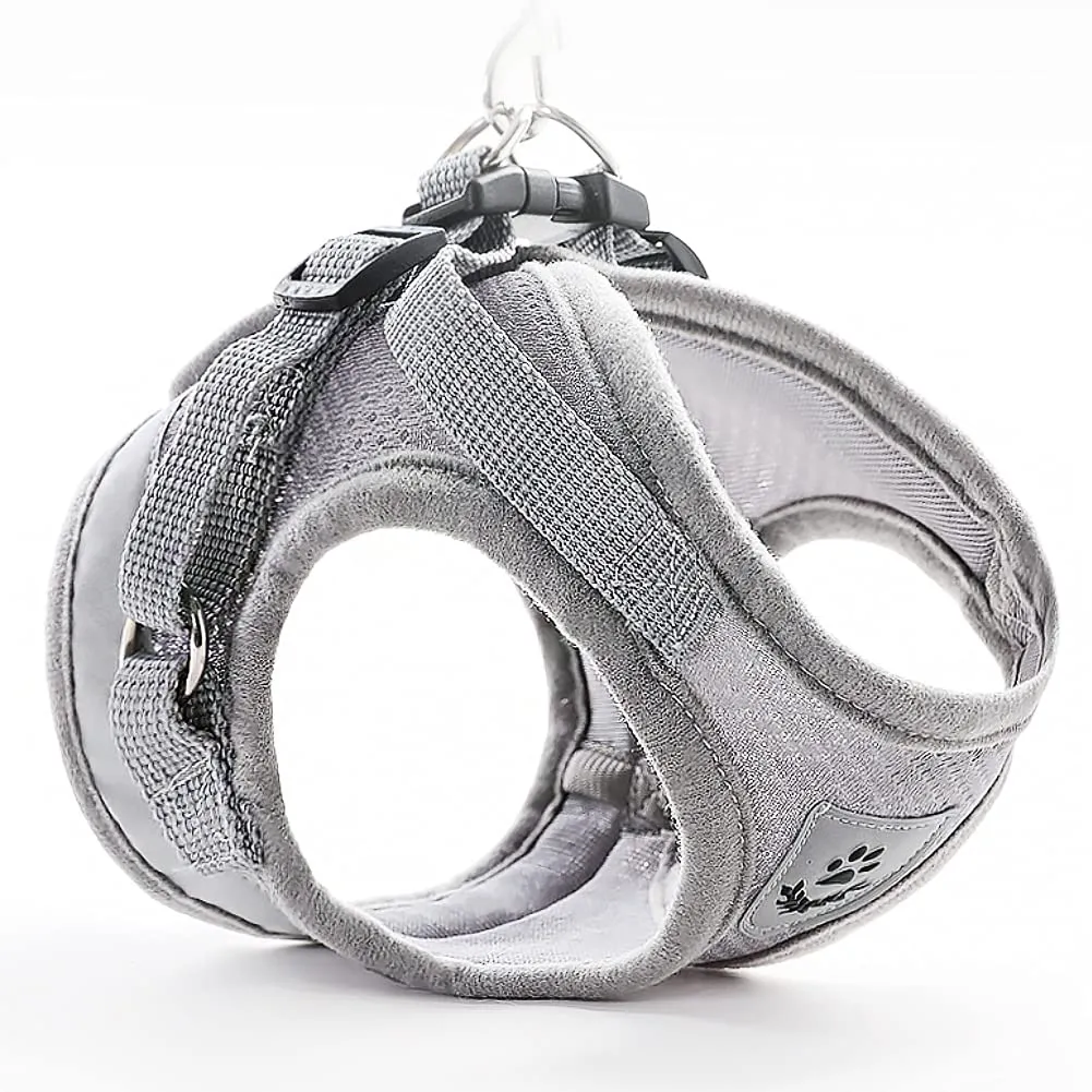 FEimaX Set Imbracatura e Guinzaglio per Cani e Gatti, Imbottita, Traspirante, Riflettente, Grigio, Taglia M (Torace 35-40cm) - immagine 3