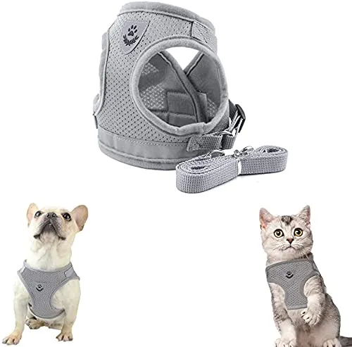 FEimaX Set Imbracatura e Guinzaglio per Cani e Gatti, Pettorina Imbottita Traspirante e Riflettente, Grigio, XS (Torace 26-29cm) - immagine 6