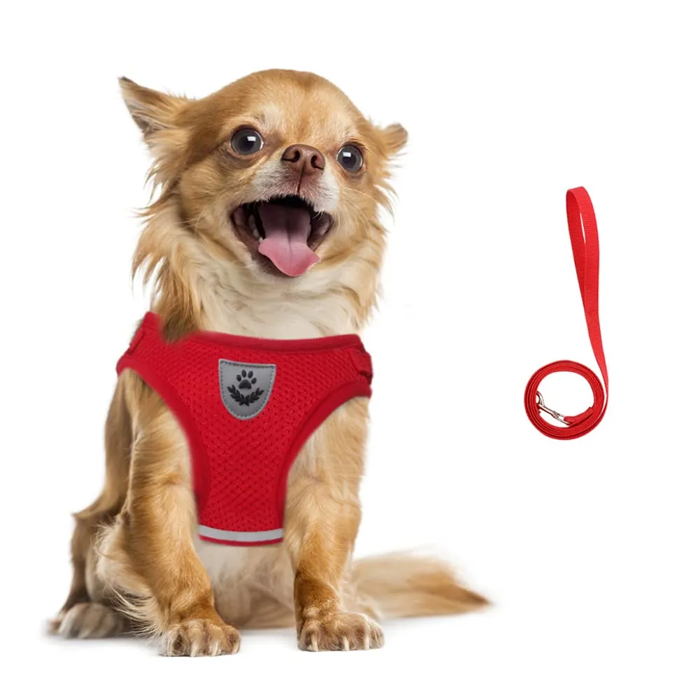 FEimaX Set Imbracatura e Guinzaglio per Cani e Gatti, Imbottita, Traspirante, Riflettente, Taglia XS (Torace 26-29cm), Rosso - immagine 4