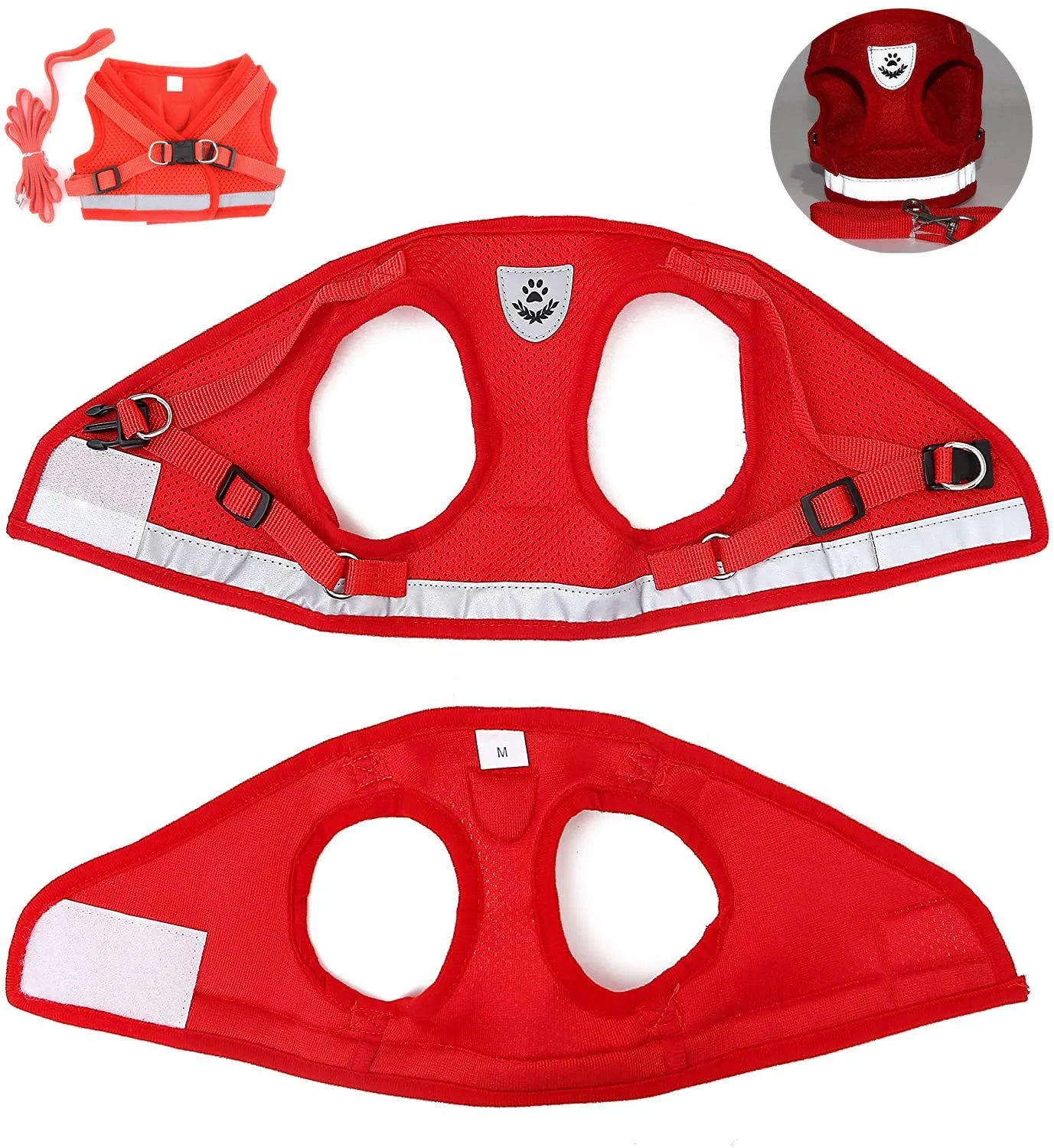 FEimaX Set Imbracatura e Guinzaglio per Cani e Gatti, Imbottita, Traspirante, Riflettente, Taglia XS (Torace 26-29cm), Rosso - immagine 6