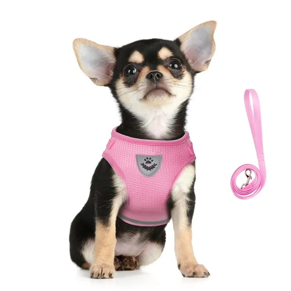 FEimaX Set Imbracatura e Guinzaglio per Cani e Gatti, Pettorina Imbottita Traspirante Regolabile e Riflettente, Rosa, Taglia M (Torace 35-40cm) - immagine 1