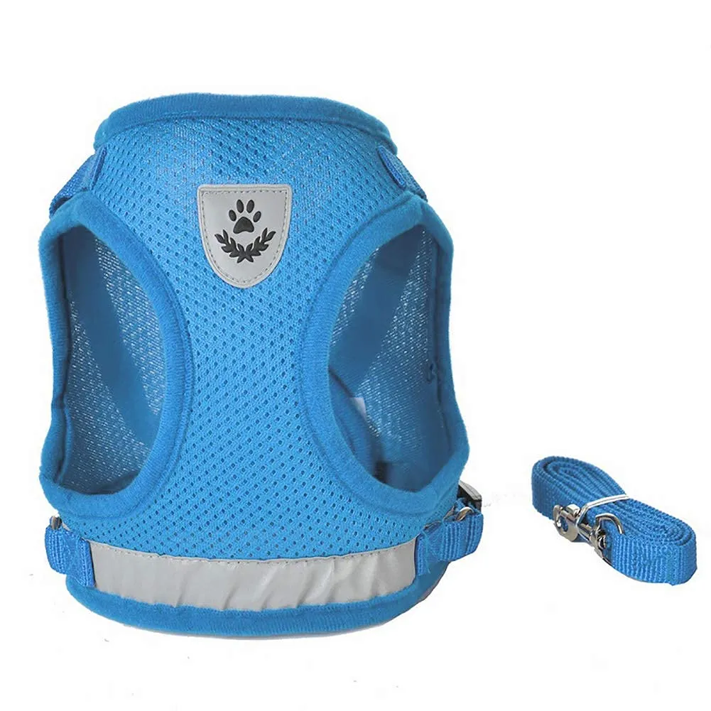 FEimaX Set Imbracatura e Guinzaglio per Cani e Gatti, Pettorina Imbottita Traspirante Regolabile e Riflettente, Azzurro, M (Torace 35-40cm) - immagine 2