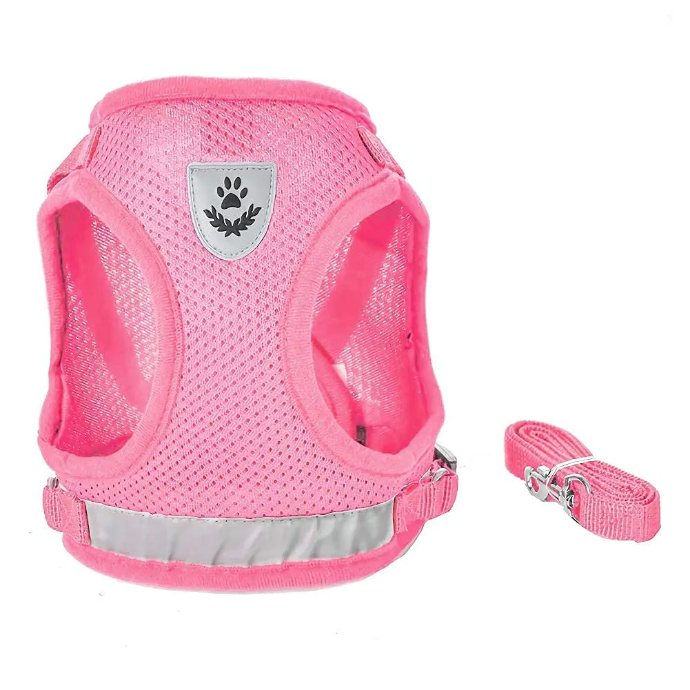 FEimaX Set Imbracatura e Guinzaglio per Cani e Gatti, Pettorina Imbottita Traspirante e Riflettente, Rosa, XS (Torace 26-29cm) - immagine 2
