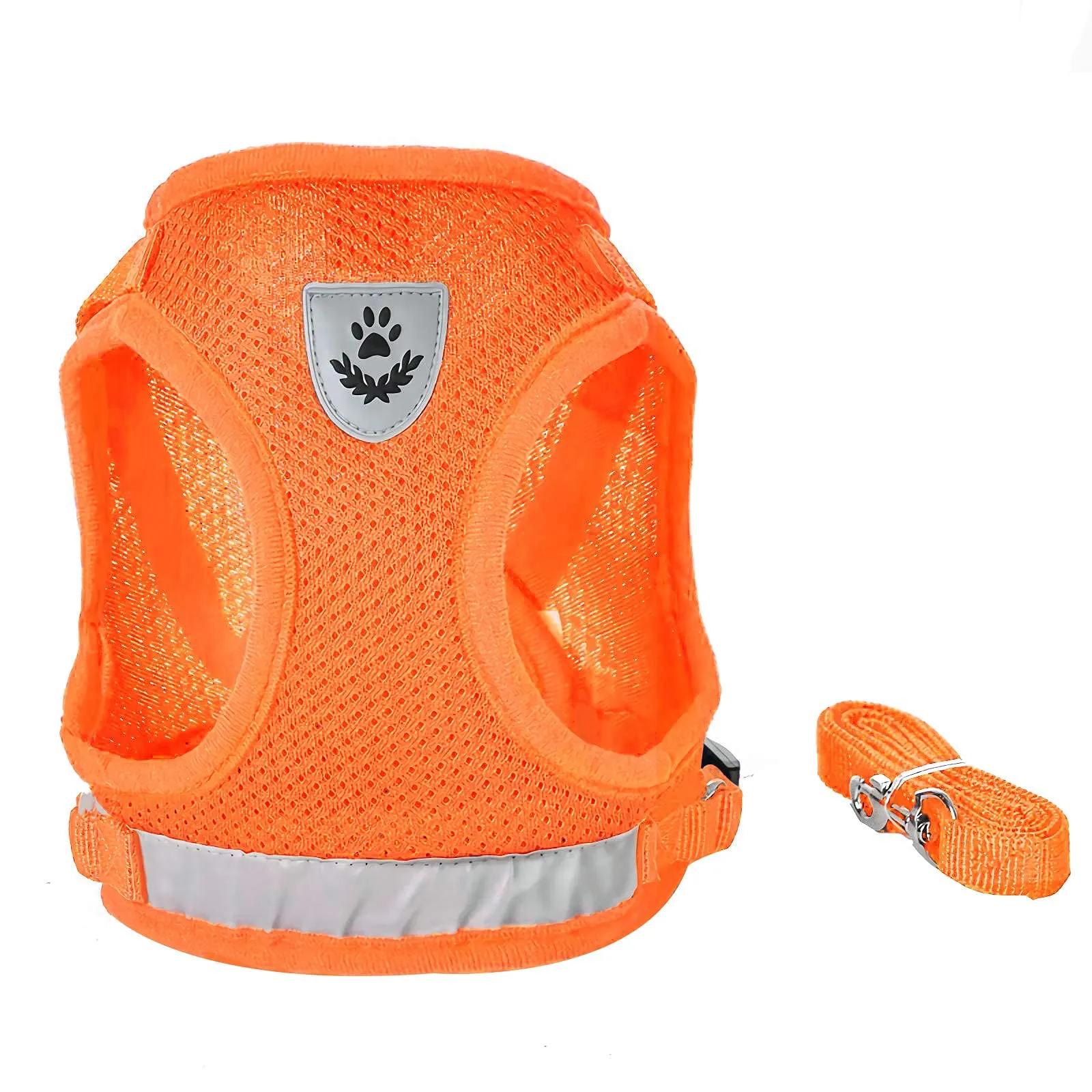 FEimaX Set Imbracatura e Guinzaglio per Cani e Gatti, Pettorina Imbottita Traspirante Regolabile e Riflettente, Arancia, M (Torace 35-40cm) - immagine 3