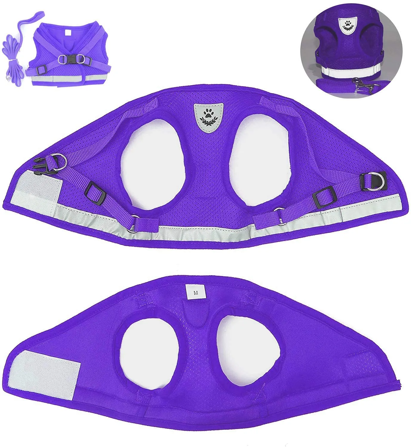 FEimaX Set Imbracatura e Guinzaglio per Cani e Gatti, Pettorina Imbottita Traspirante Riflettente e Regolabile, Viola, XS (Torace 26-29cm) - immagine 7