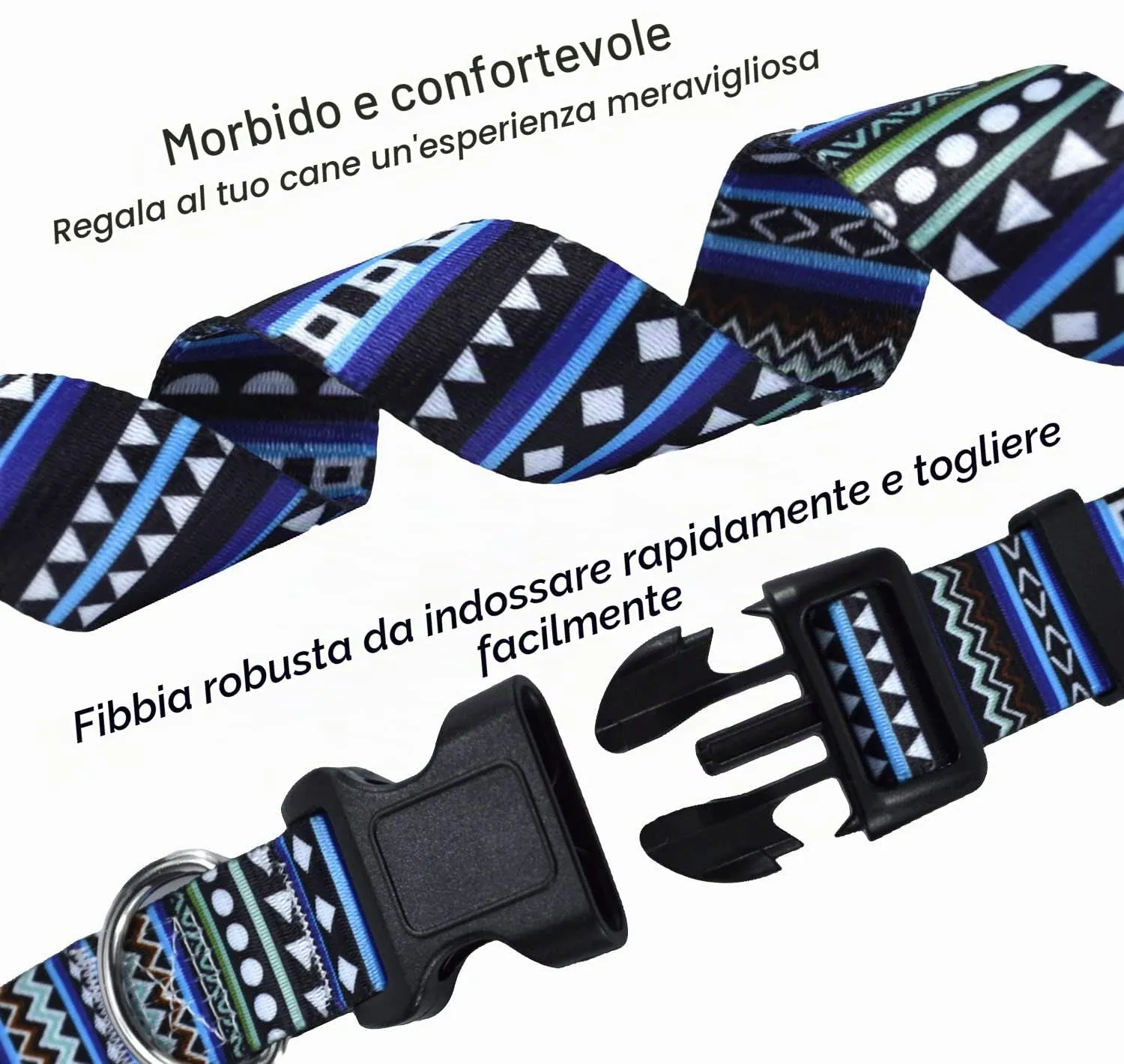 Mihqy Collare per Cani e Gatti, Blu Bohémien, Taglia M - immagine 5