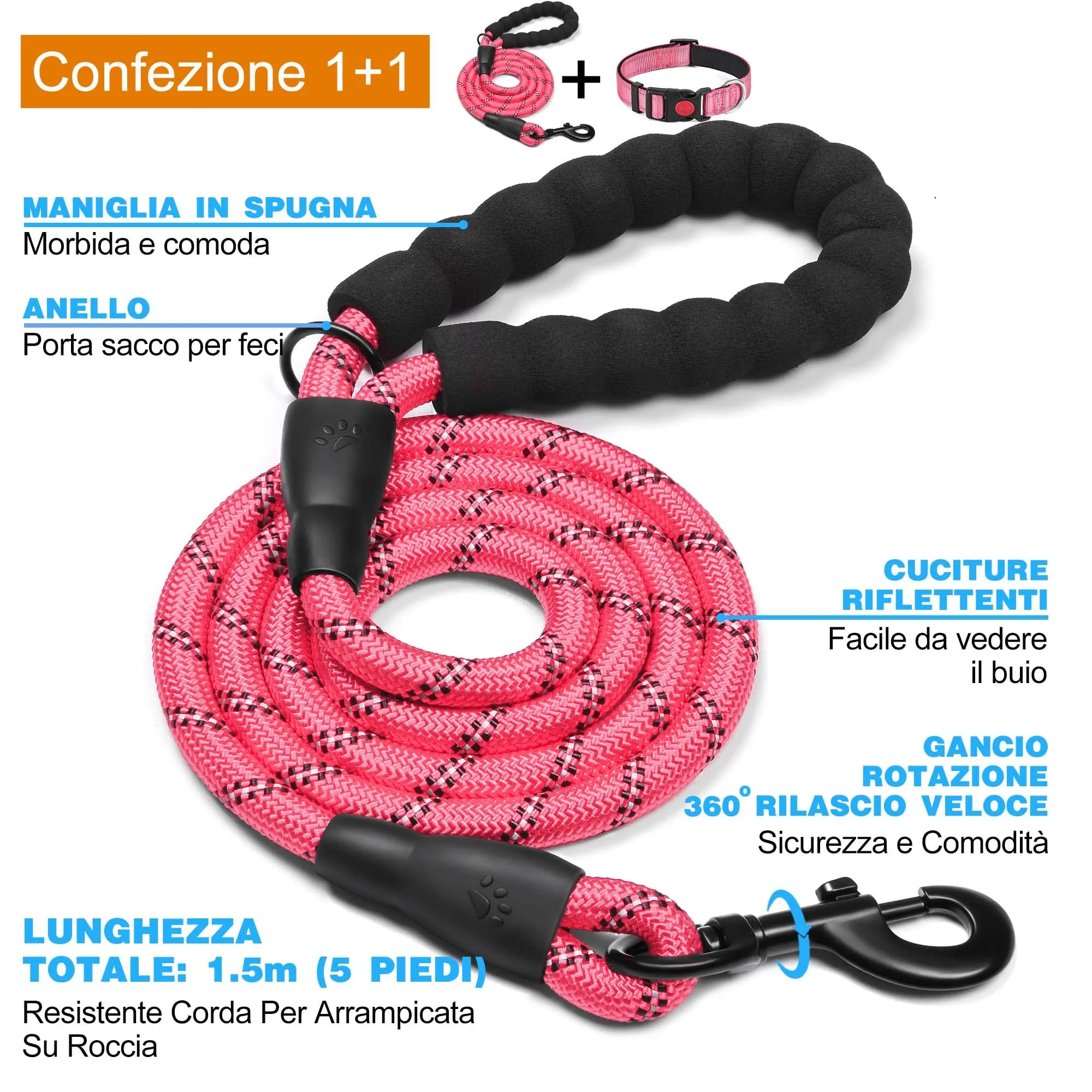 haapaw Collare Riflettente per Cani in Nylon e Neoprene Traspirante, Rosa, Taglia L - immagine 4