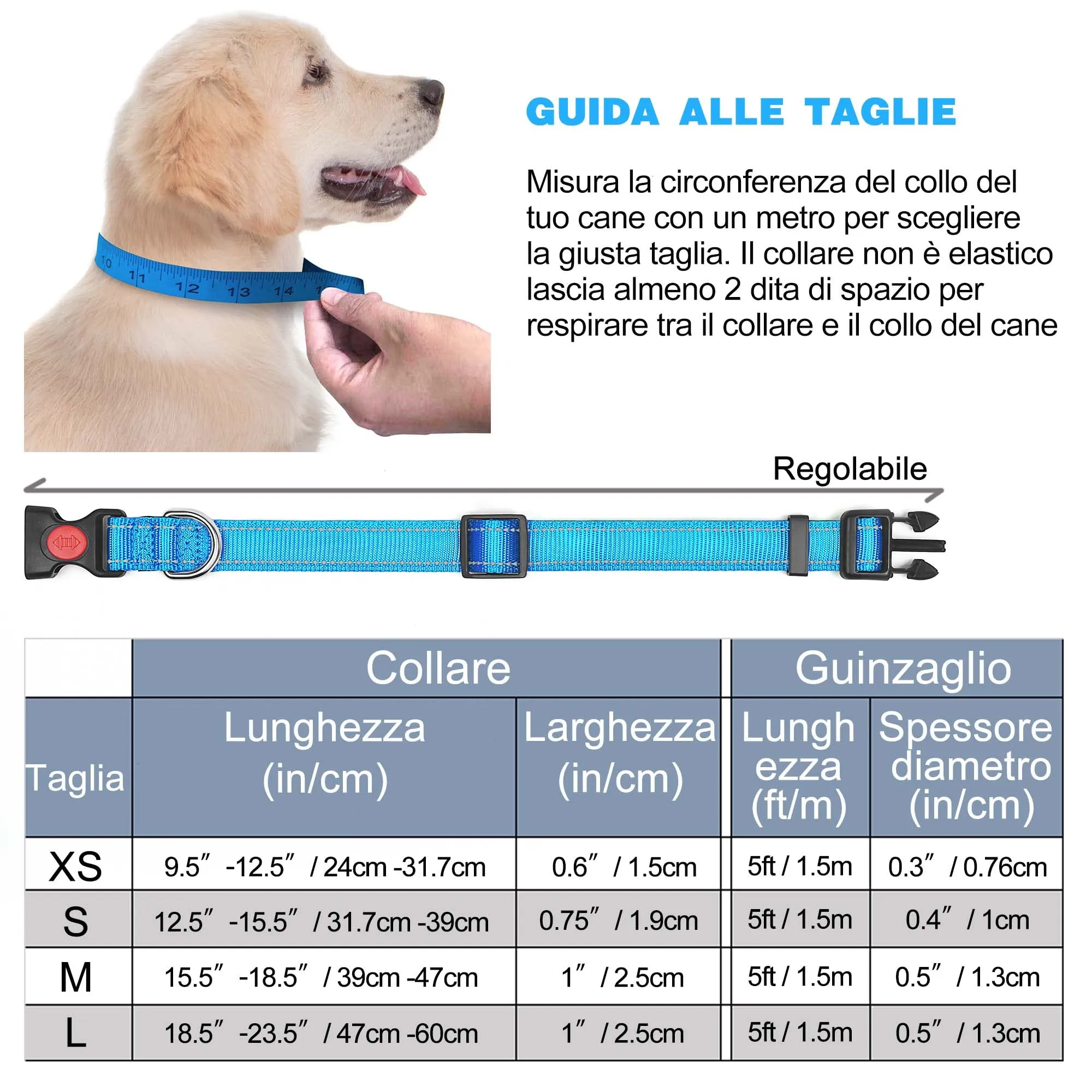 haapaw Collare Riflettente per Cani in Nylon e Neoprene Traspirante, Regolabile per Cani Piccoli Medi Grandi - immagine 7