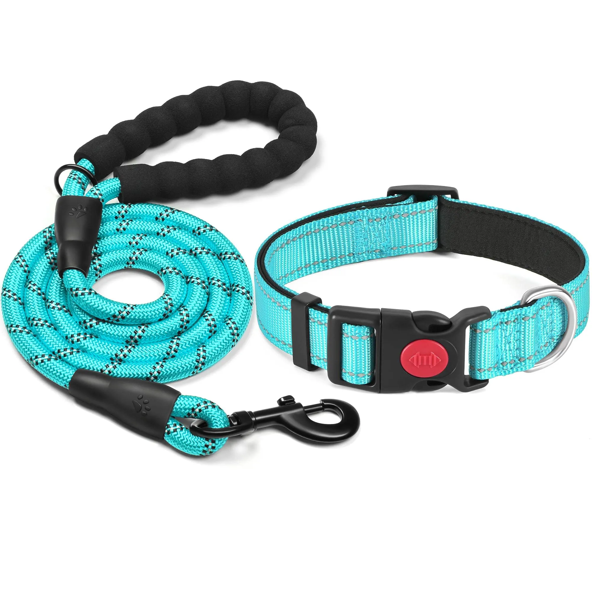 haapaw Collare Riflettente in Nylon e Neoprene per Cani Piccoli Medi Grandi, Turchese, Taglia L - immagine 1