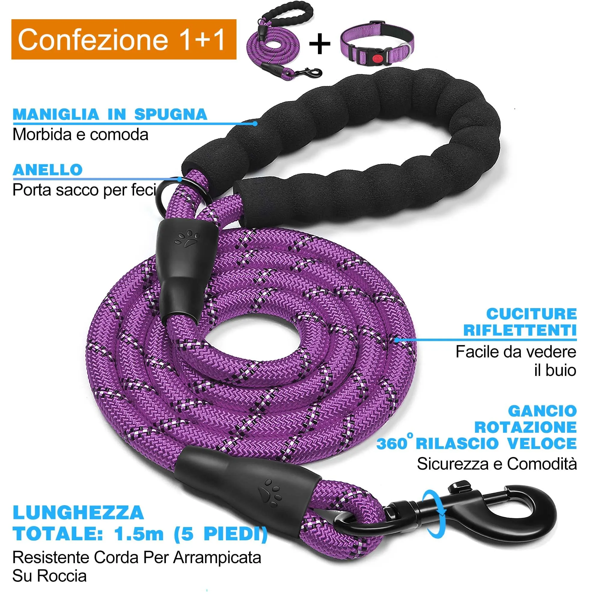 haapaw Collare Riflettente per Cani in Nylon e Neoprene Traspirante, Regolabile, Viola, Taglia M - immagine 4