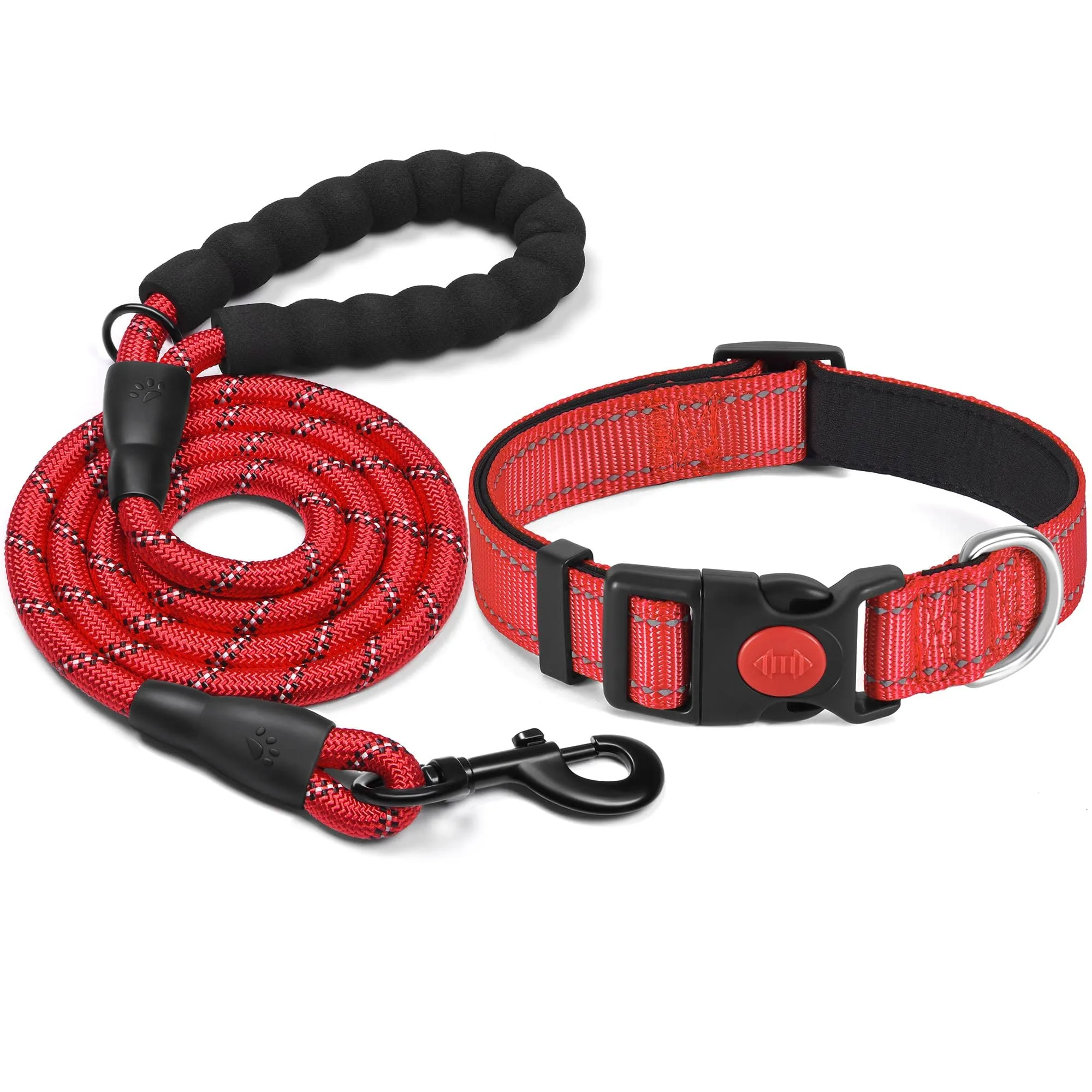 haapaw Collare Riflettente in Nylon e Neoprene per Cani Piccoli Medi Grandi, Rosso, Taglia M - immagine 1