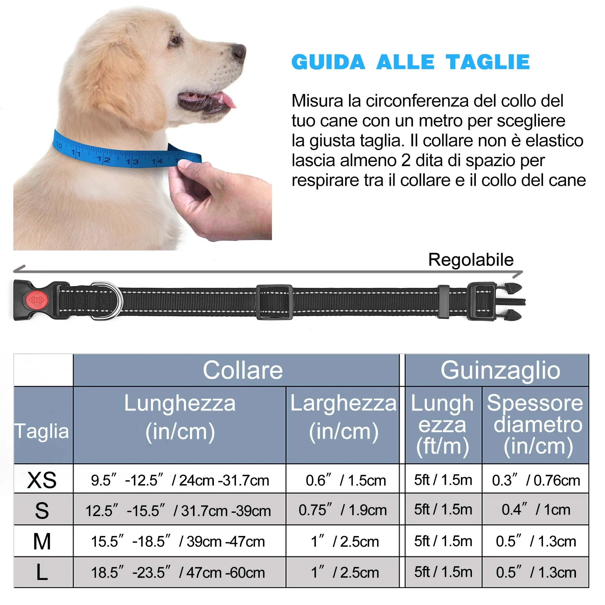 haapaw Collare Riflettente in Nylon e Neoprene per Cani Piccoli Medi e Grandi, Nero, Taglia L - immagine 7