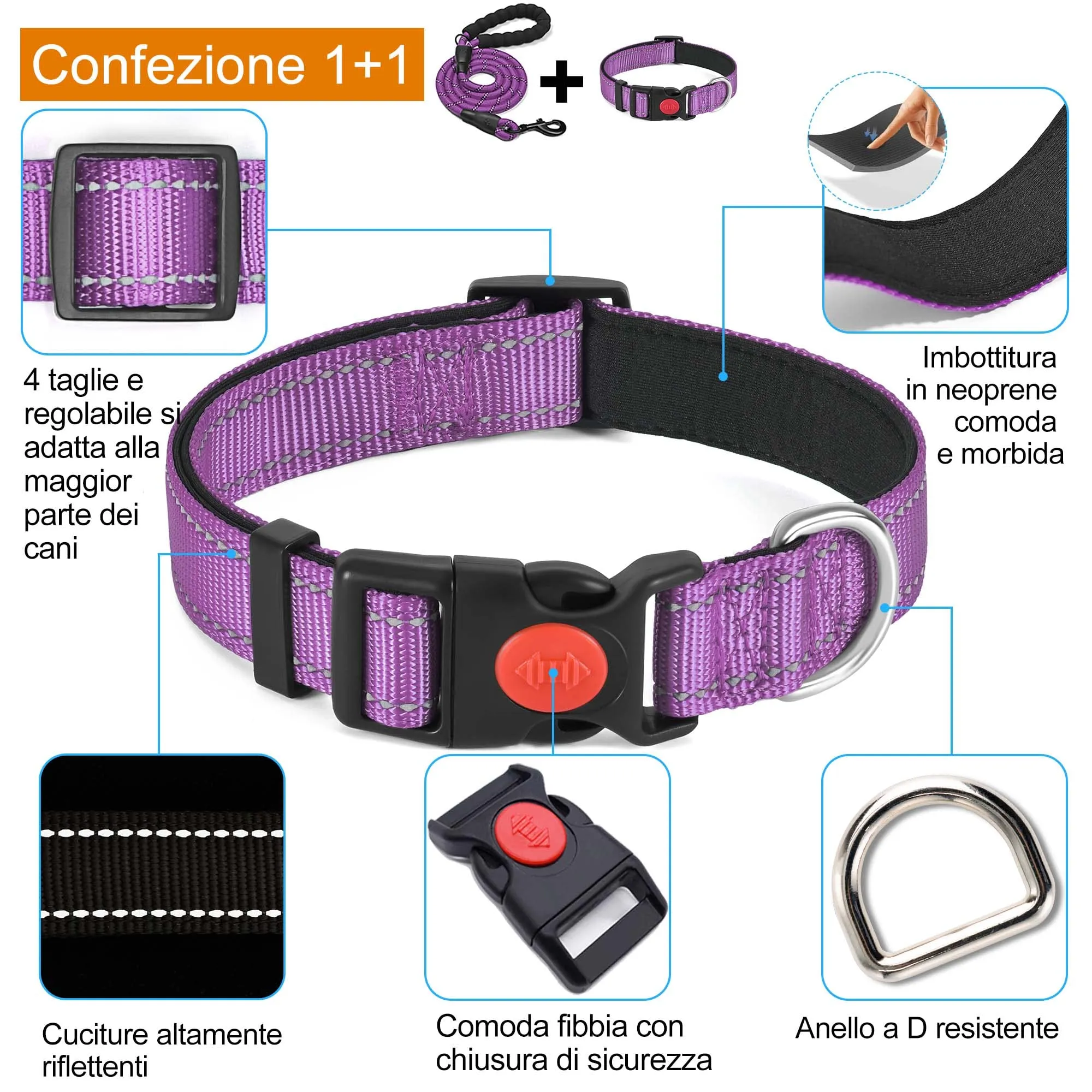 haapaw Collare Riflettente per Cani in Nylon e Neoprene Traspirante, Regolabile per Cani Piccoli Medi e Grandi - immagine 2