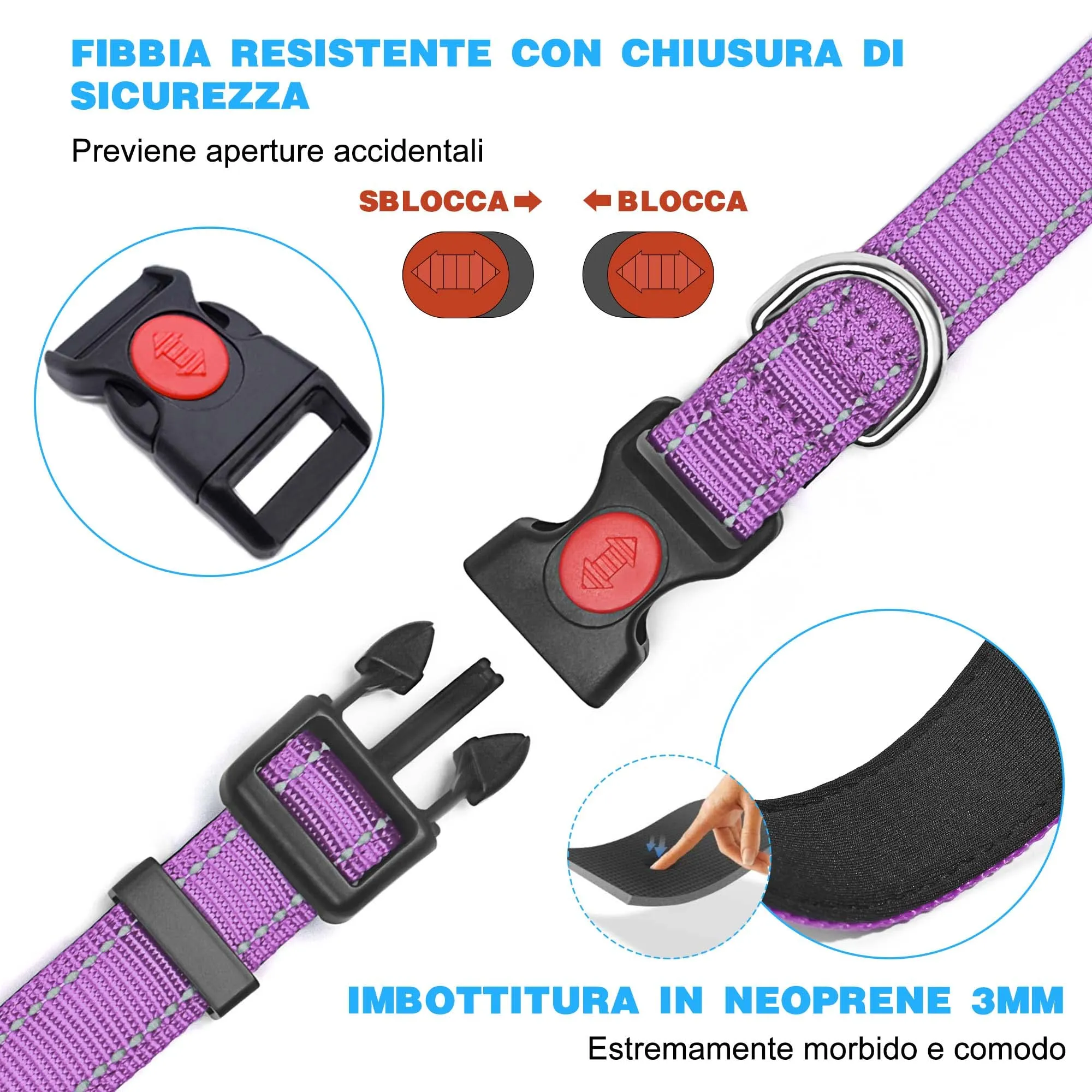 haapaw Collare Riflettente per Cani in Nylon e Neoprene Traspirante, Regolabile per Cani Piccoli Medi e Grandi - immagine 3