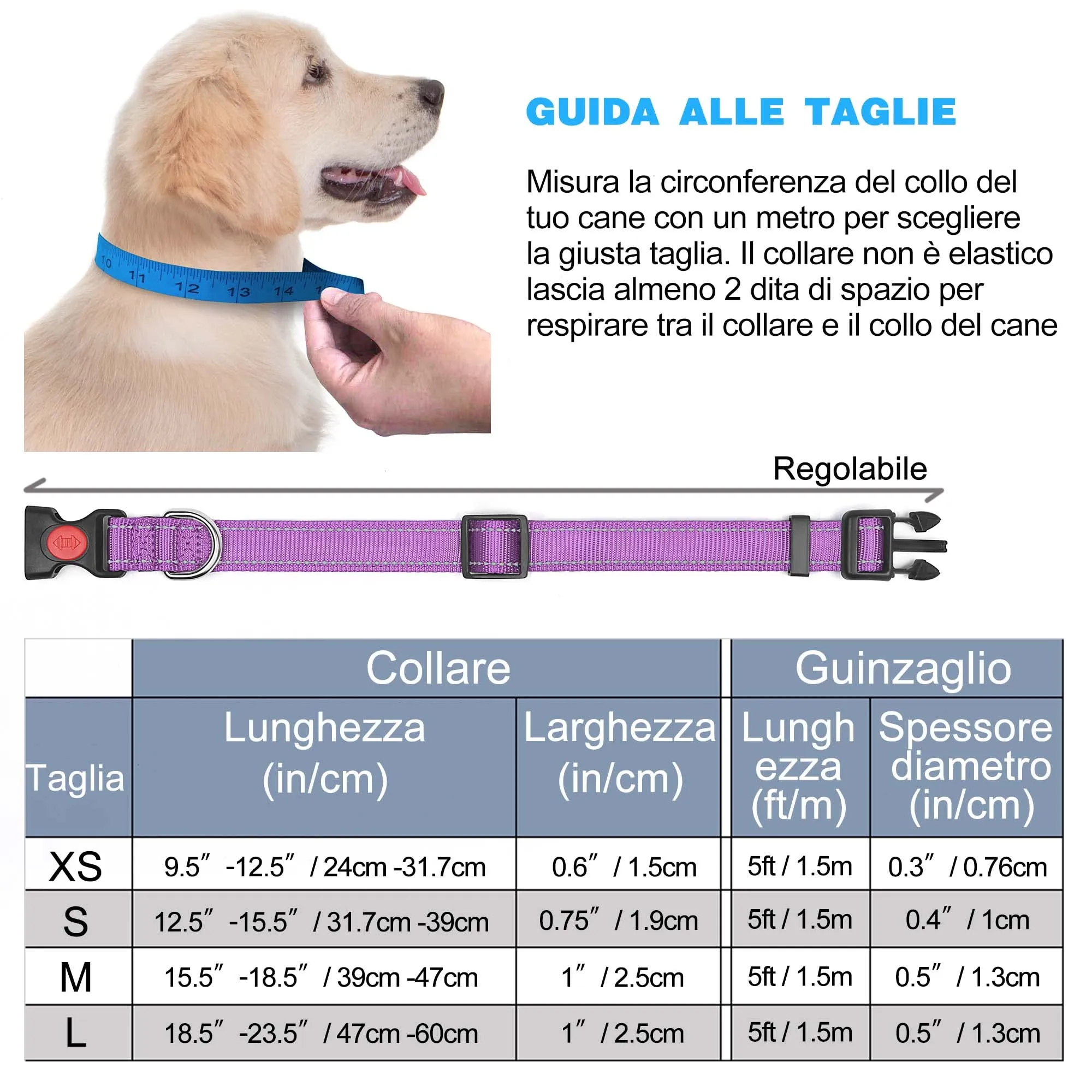 haapaw Collare Riflettente per Cani in Nylon e Neoprene Traspirante, Regolabile per Cani Piccoli Medi e Grandi - immagine 7