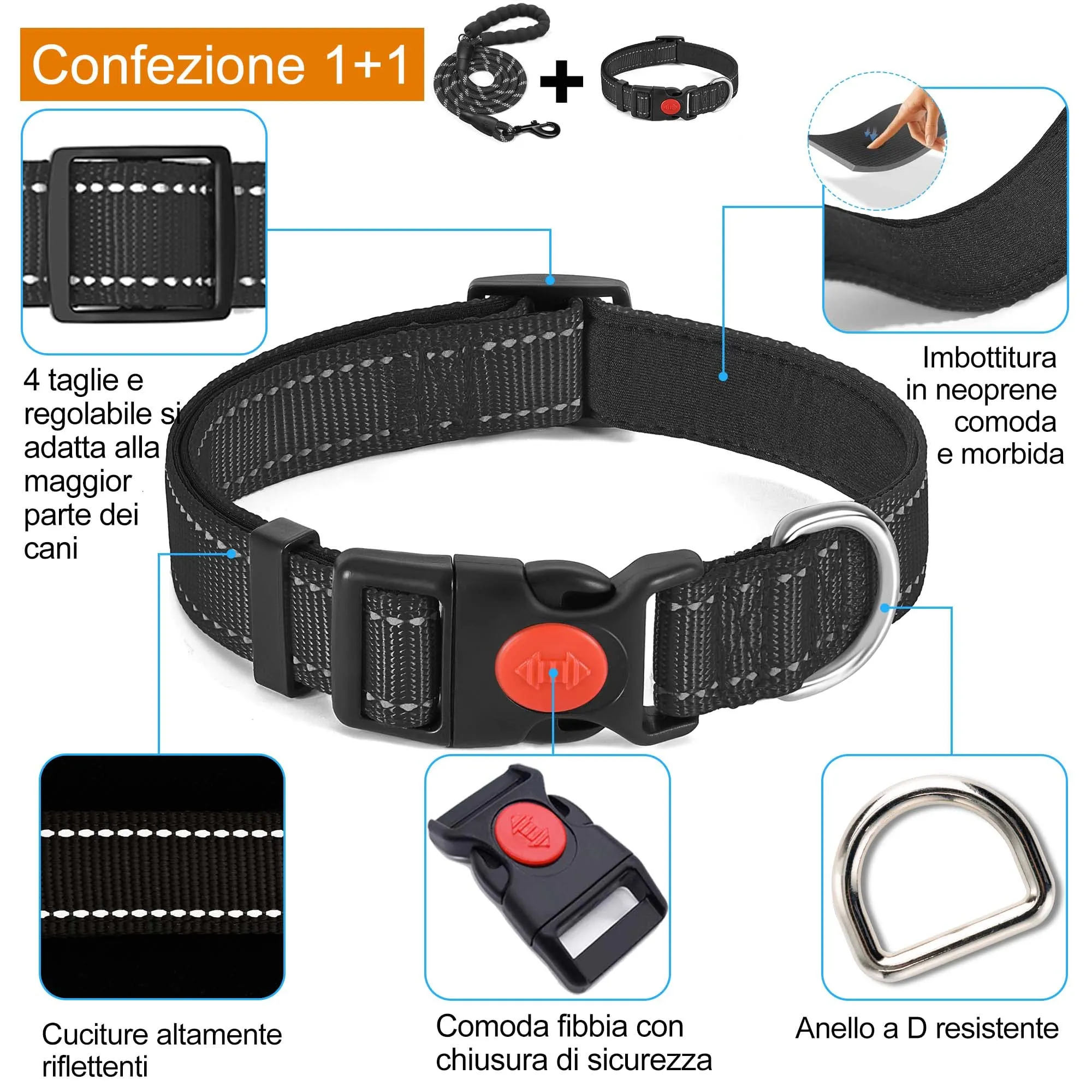 haapaw Collare Riflettente per Cani in Nylon e Neoprene Traspirante Regolabile - immagine 2