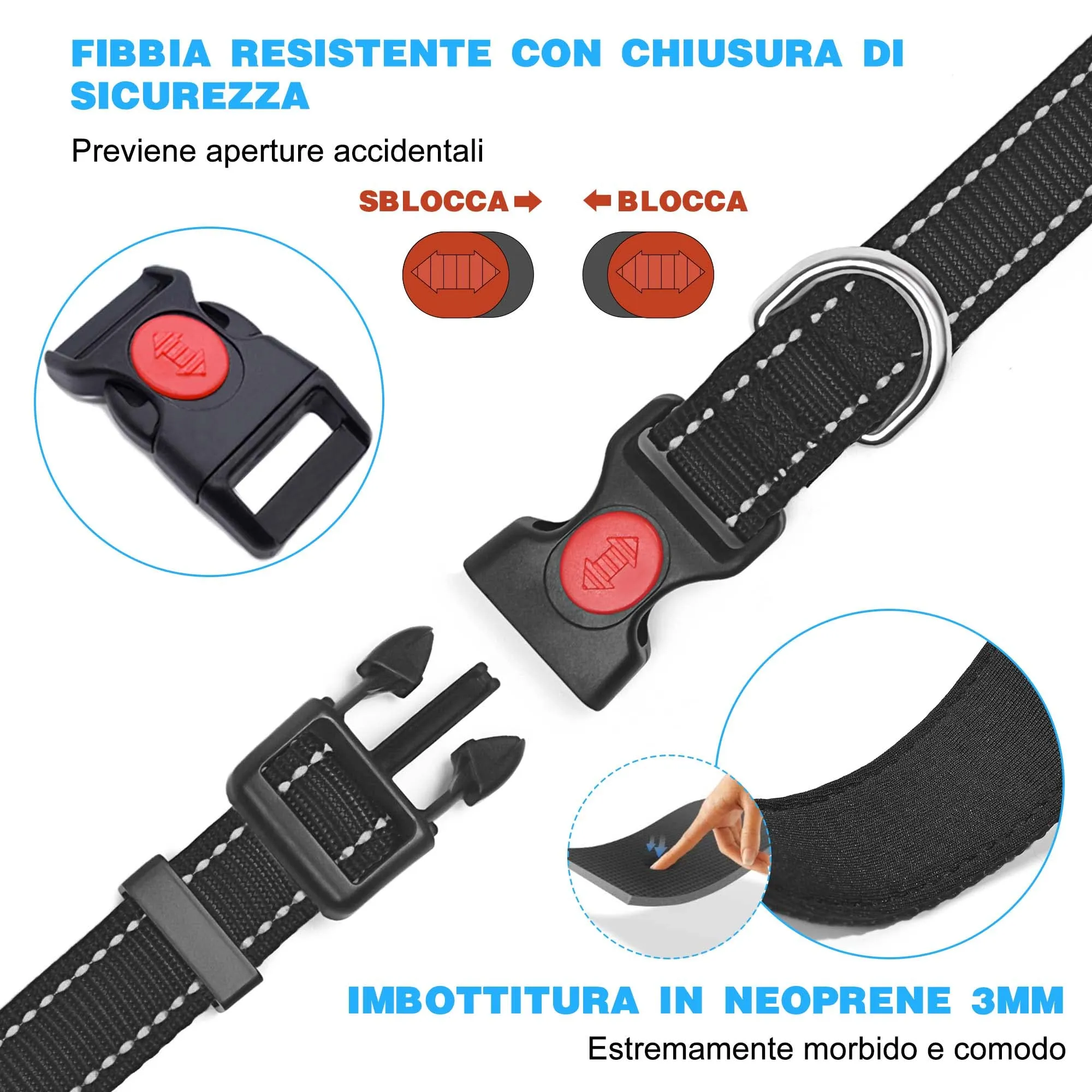 haapaw Collare Riflettente per Cani in Nylon e Neoprene Traspirante Regolabile - immagine 3
