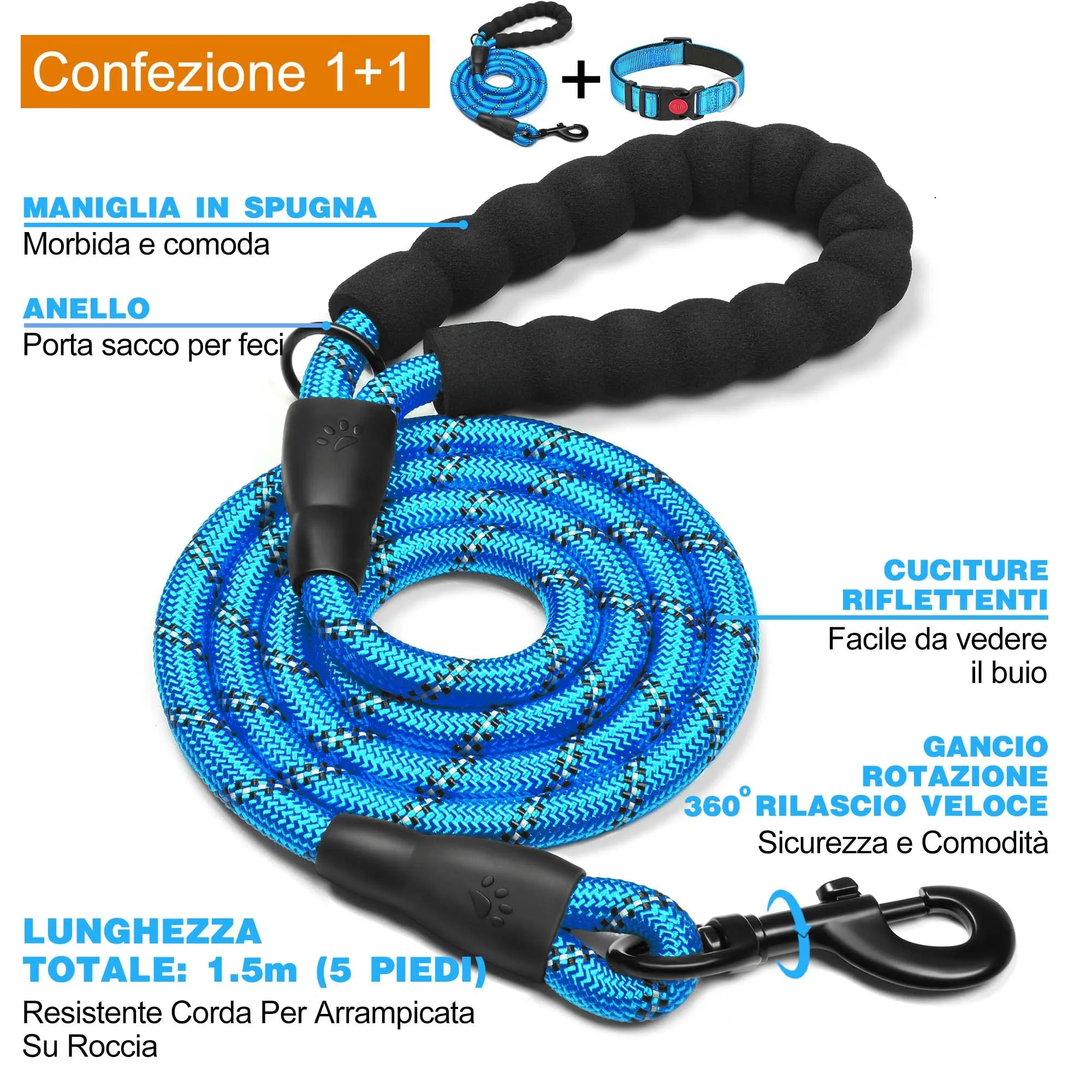 haapaw Collare Riflettente in Nylon e Neoprene per Cani Piccoli Medi e Grandi, Blu, Taglia L - immagine 4