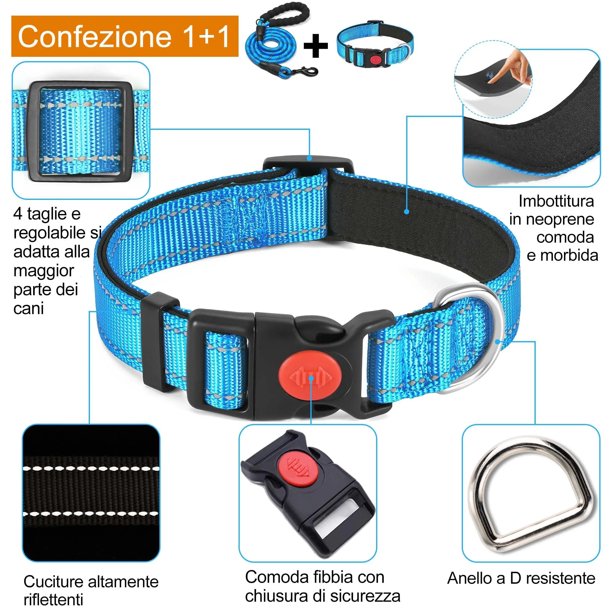 haapaw Collare Riflettente per Cani in Nylon e Neoprene Traspirante, Regolabile, Blu, Taglia M - immagine 2