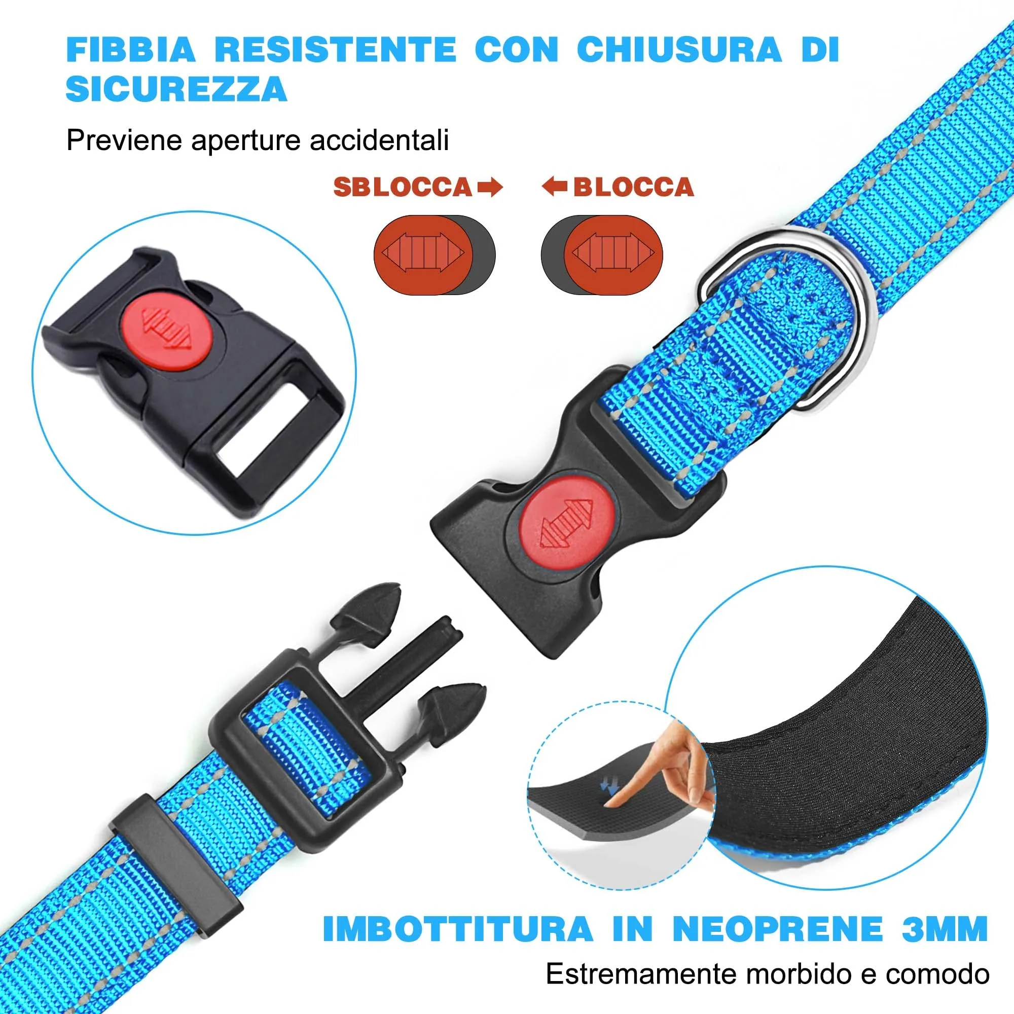 haapaw Collare Riflettente per Cani in Nylon e Neoprene Traspirante, Regolabile, Blu, Taglia M - immagine 3