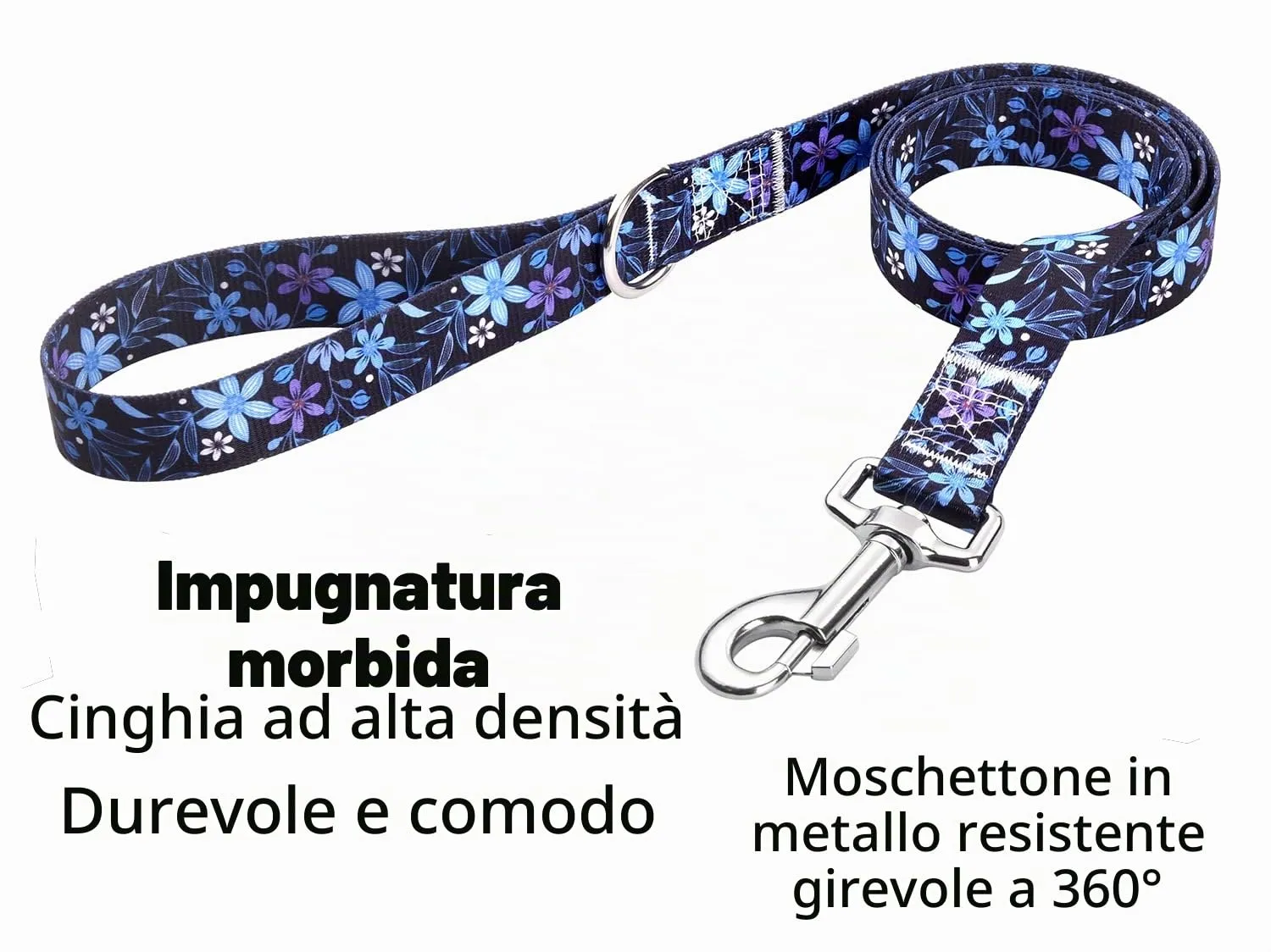 Mihqy Set Collare e Guinzaglio per Cani, Disegno Blu Fiore, Taglia S - immagine 5
