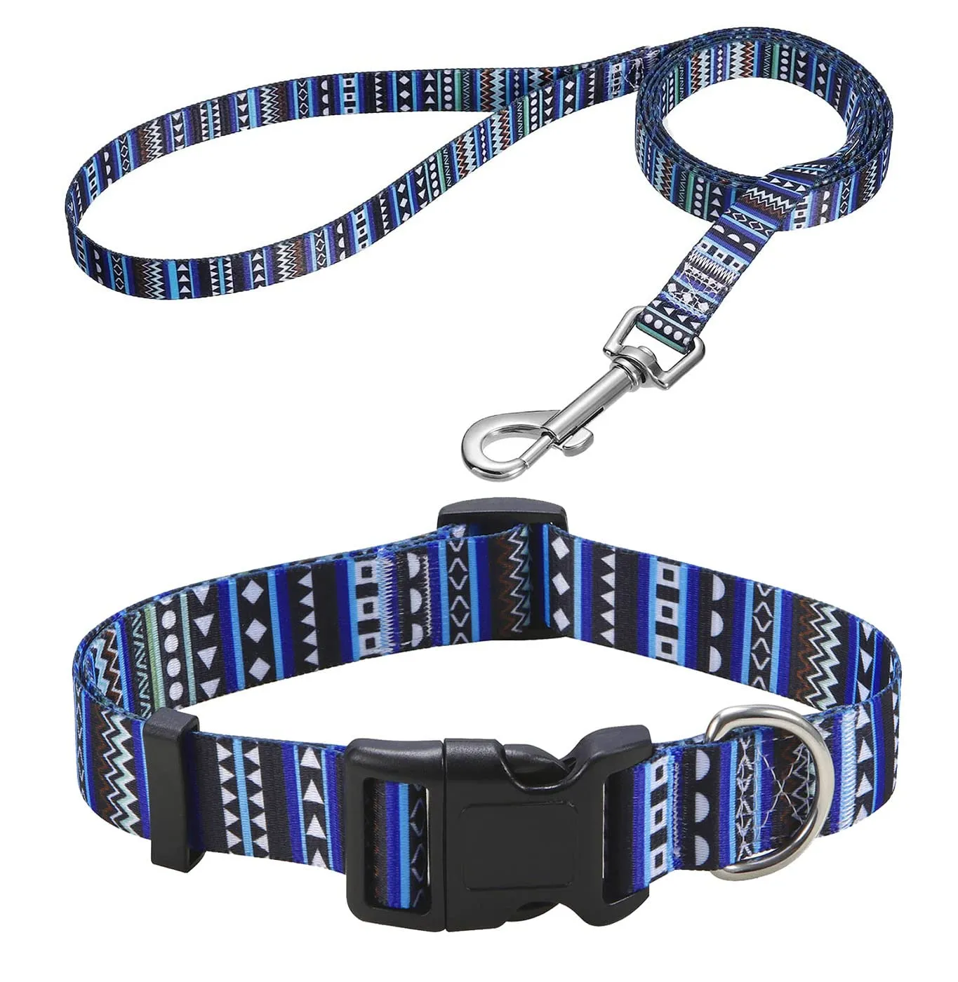 Mihqy Set Collare e Guinzaglio per Cani, Disegno Bohémien Blu, Taglia XS - immagine 1