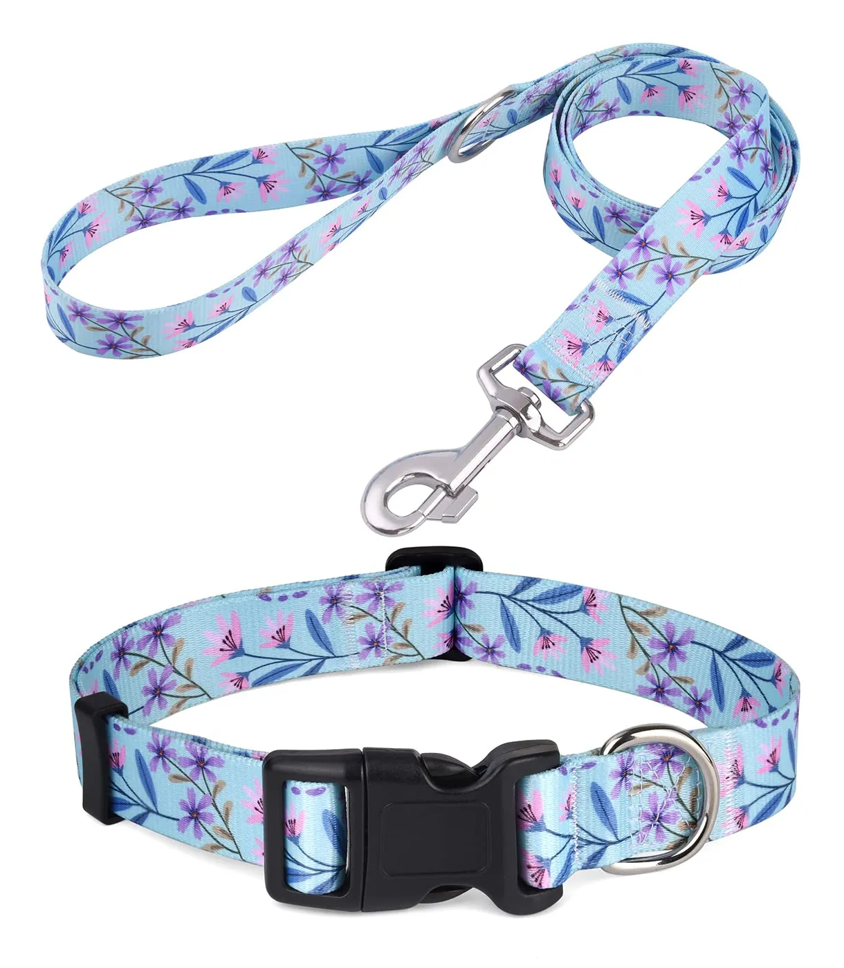 Mihqy Set Collare e Guinzaglio per Cani, Fantasia Fiore Viola e Rosa, XS - immagine 1