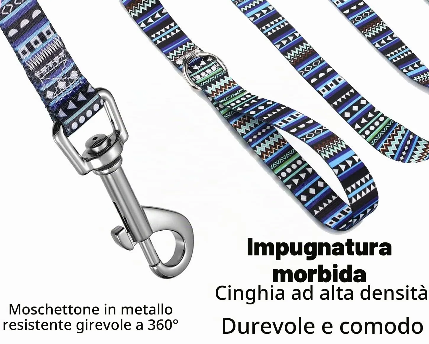 Mihqy Collare e Guinzaglio per Cani, Disegno Blu Bohémien, Taglia S - immagine 5