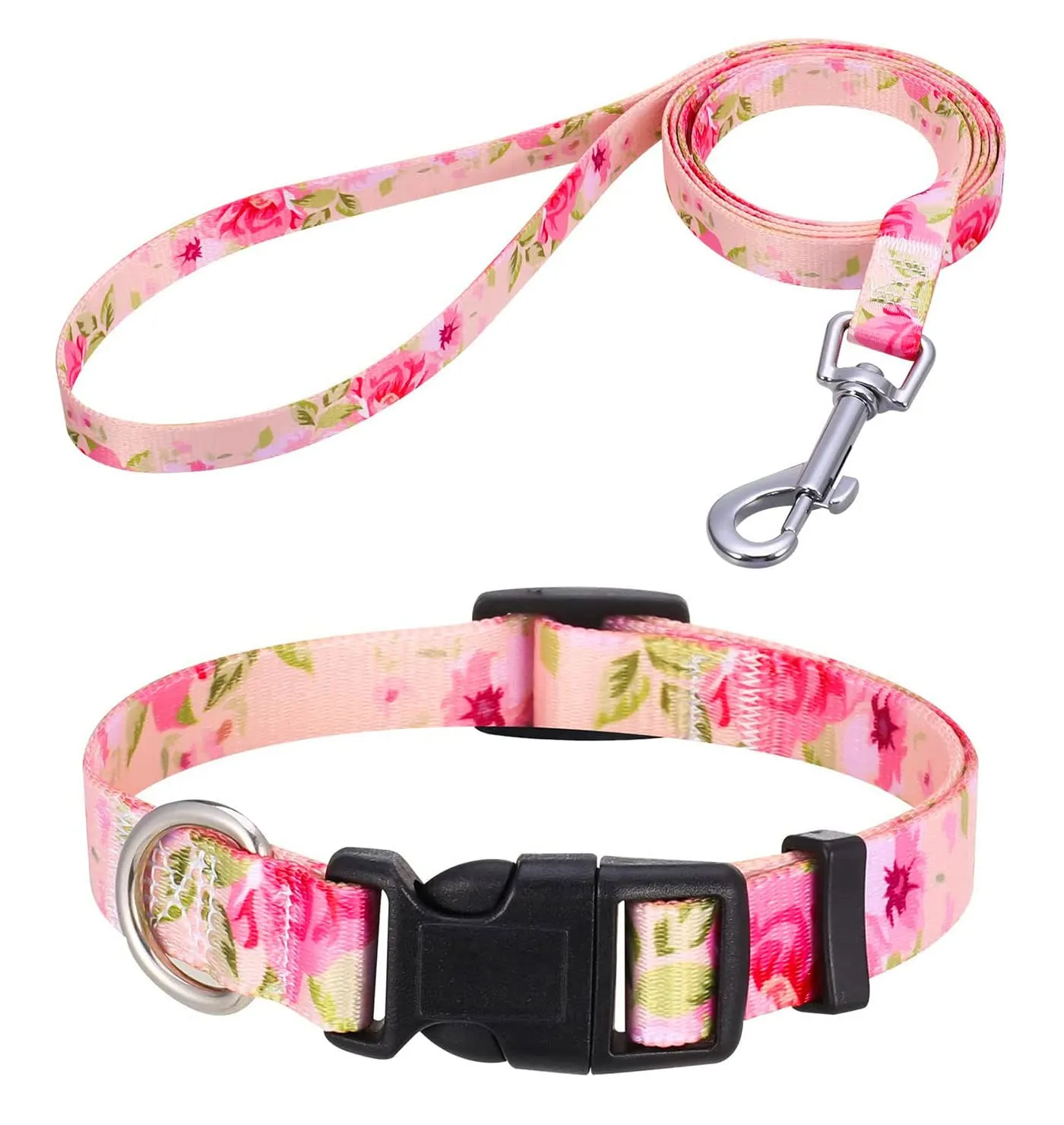 Mihqy Collare e guinzaglio per cani, Disegno Bohémien Floreale Geometrico Tribale, Set Rosa, S - immagine 1