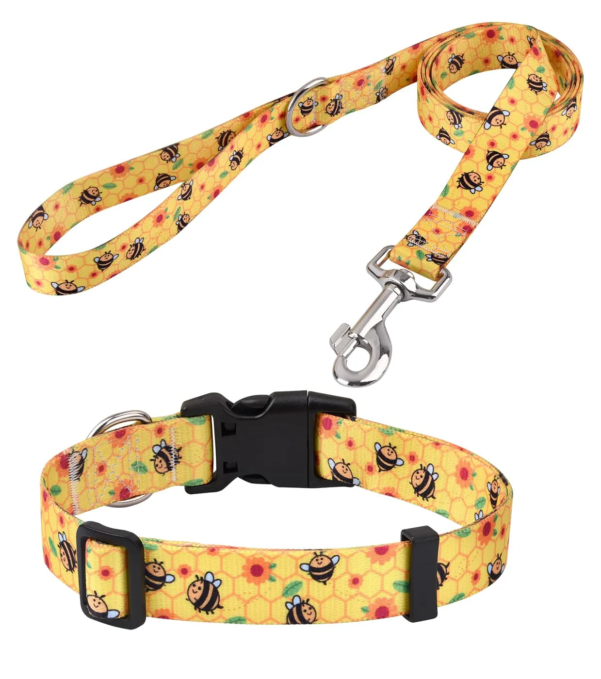 Mihqy Set Collare e Guinzaglio per Cani, Disegno L'ape, Taglia M - immagine 1