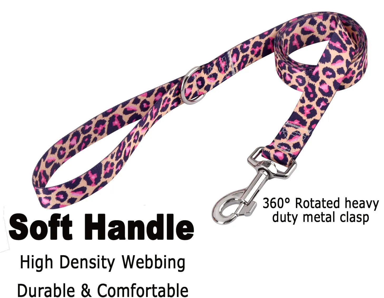 Mihqy Set Collare e Guinzaglio per Cani, Rosa Leopardo, Taglia L - immagine 5