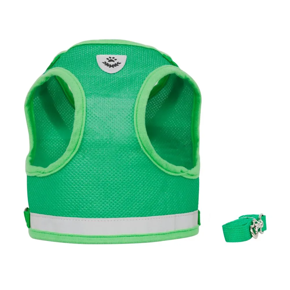 FEimaX Set Imbracatura e Guinzaglio per Cani e Gatti, Pettorina Imbottita Traspirante Regolabile e Riflettente, Verde, M (Torace 35-40cm) - immagine 3