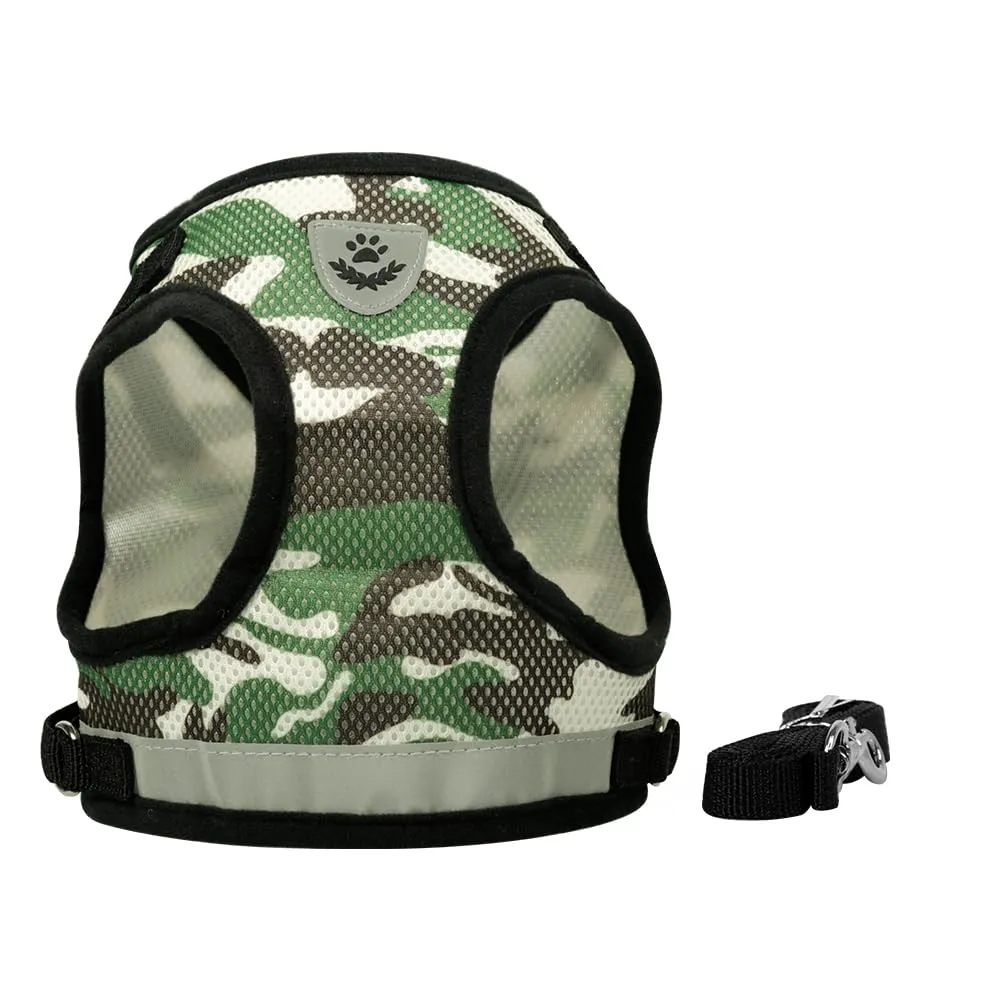 FEimaX Set Imbracatura e Guinzaglio per Cani e Gatti, Pettorina Imbottita Traspirante e Riflettente, Taglia S (Torace 30-34cm), Camouflage - immagine 3