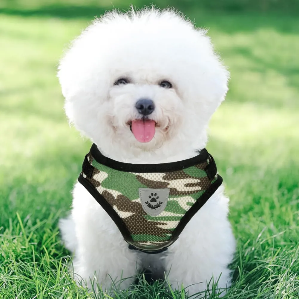 FEimaX Set Imbracatura e Guinzaglio per Cani e Gatti, Imbottita, Traspirante e Riflettente, Camouflage, Taglia M (Torace 35-40cm) - immagine 7