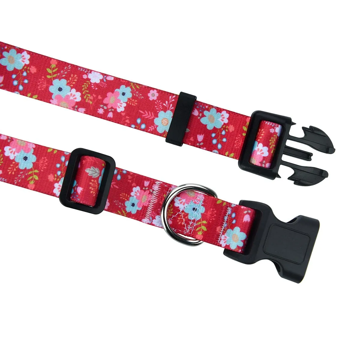 Mihqy Set Collare e Guinzaglio per Cani, Disegno Floreale Rosso, Taglia S - immagine 3