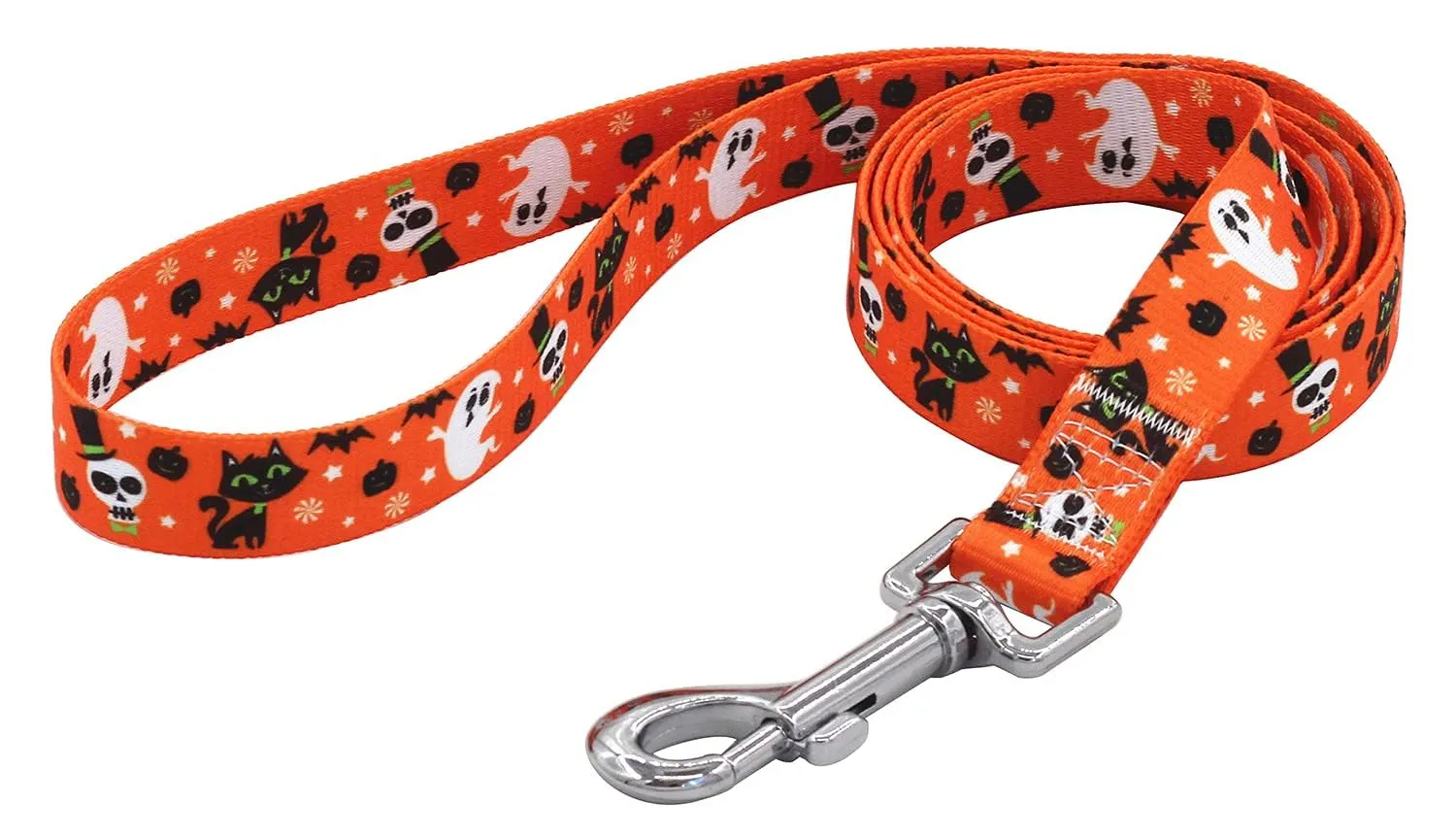 Mihqy Set Collare e Guinzaglio per Cani Halloween Motivo Zucca Fantasma e Pipistrello, Taglia L - immagine 3