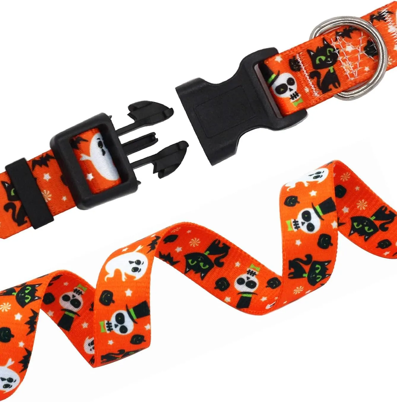 Mihqy Set Collare e Guinzaglio per Cani Halloween Motivo Zucca Fantasma e Pipistrello, Taglia L - immagine 6