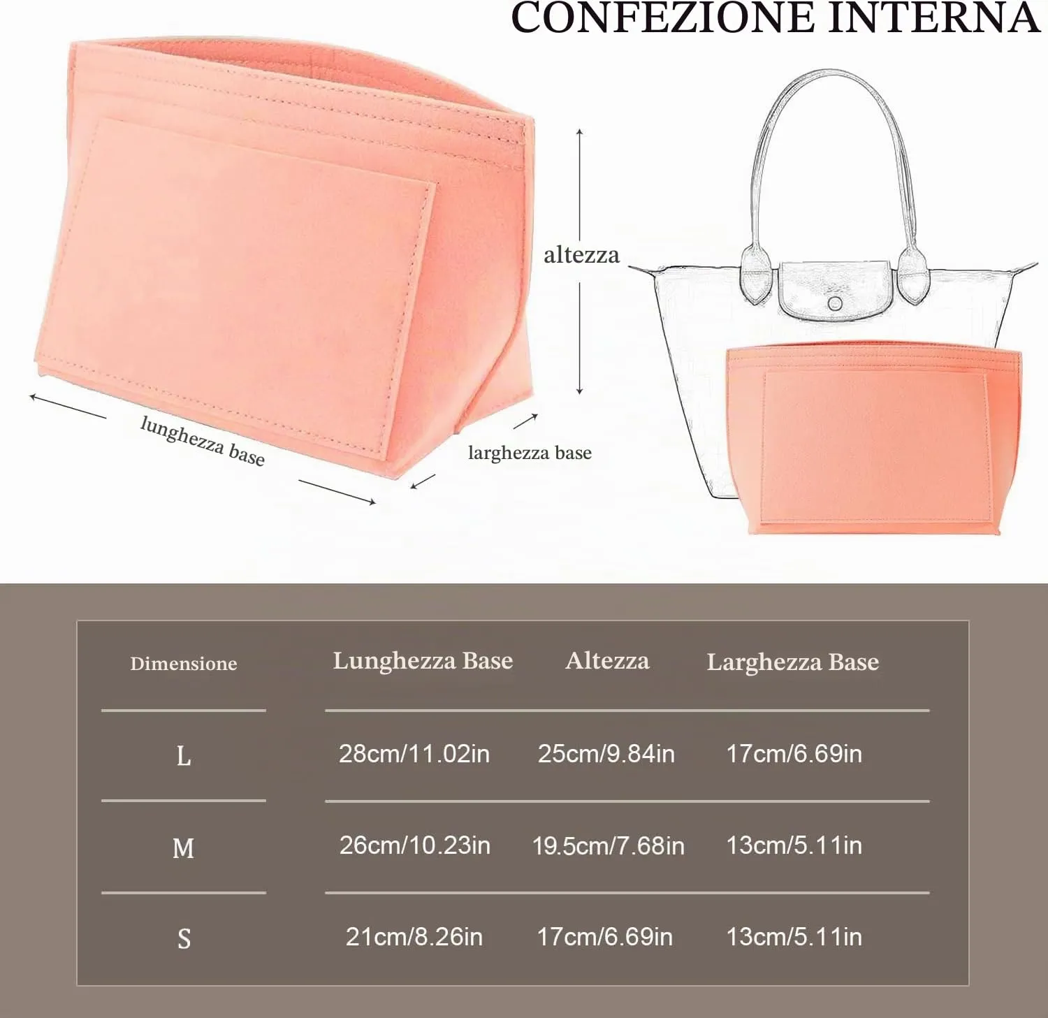 Sunshine smile Organizer for Longchamp Le Pliage L, Beige Felt Bag Insert for Women - immagine 2