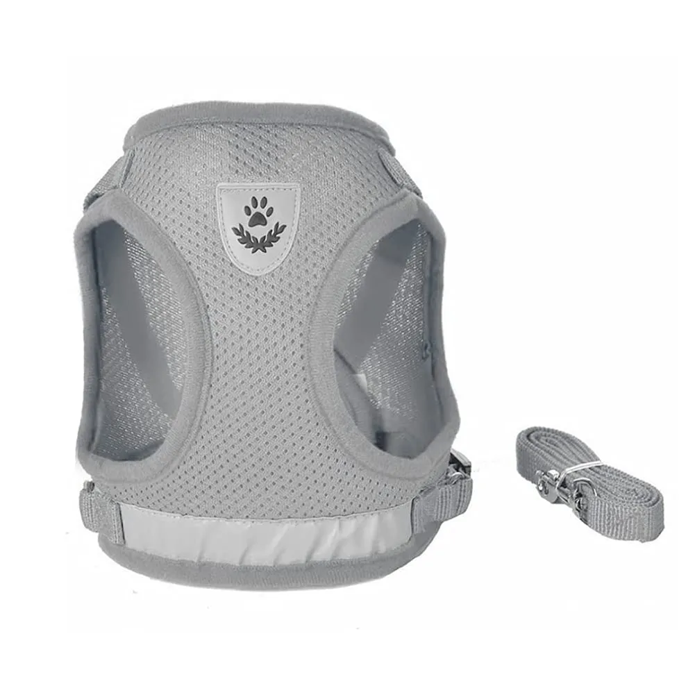 FEimaX Set Imbracatura e Guinzaglio per Cani e Gatti, Pettorina Imbottita Traspirante, Regolabile e Riflettente, Grigio, XXS - immagine 3
