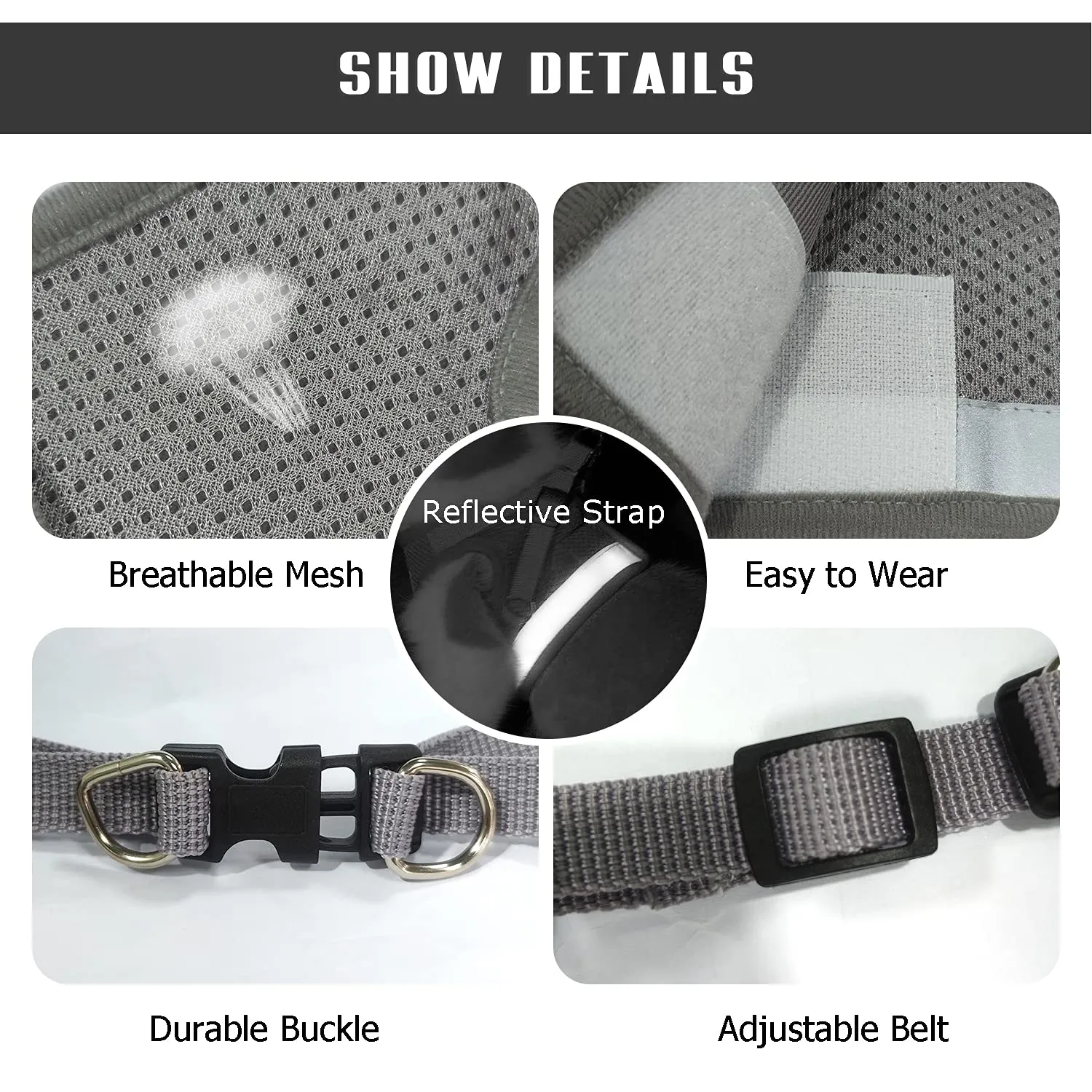 FEimaX Set Imbracatura e Guinzaglio per Cani e Gatti, Pettorina Imbottita Traspirante, Regolabile e Riflettente, Grigio, XXS - immagine 4
