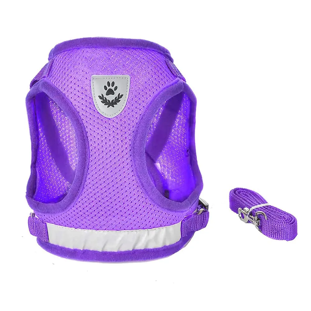 FEimaX Set Imbracatura e Guinzaglio per Cani e Gatti, Pettorina Imbottita Traspirante e Riflettente, Viola, XXS (Torace 20-25cm) - immagine 2