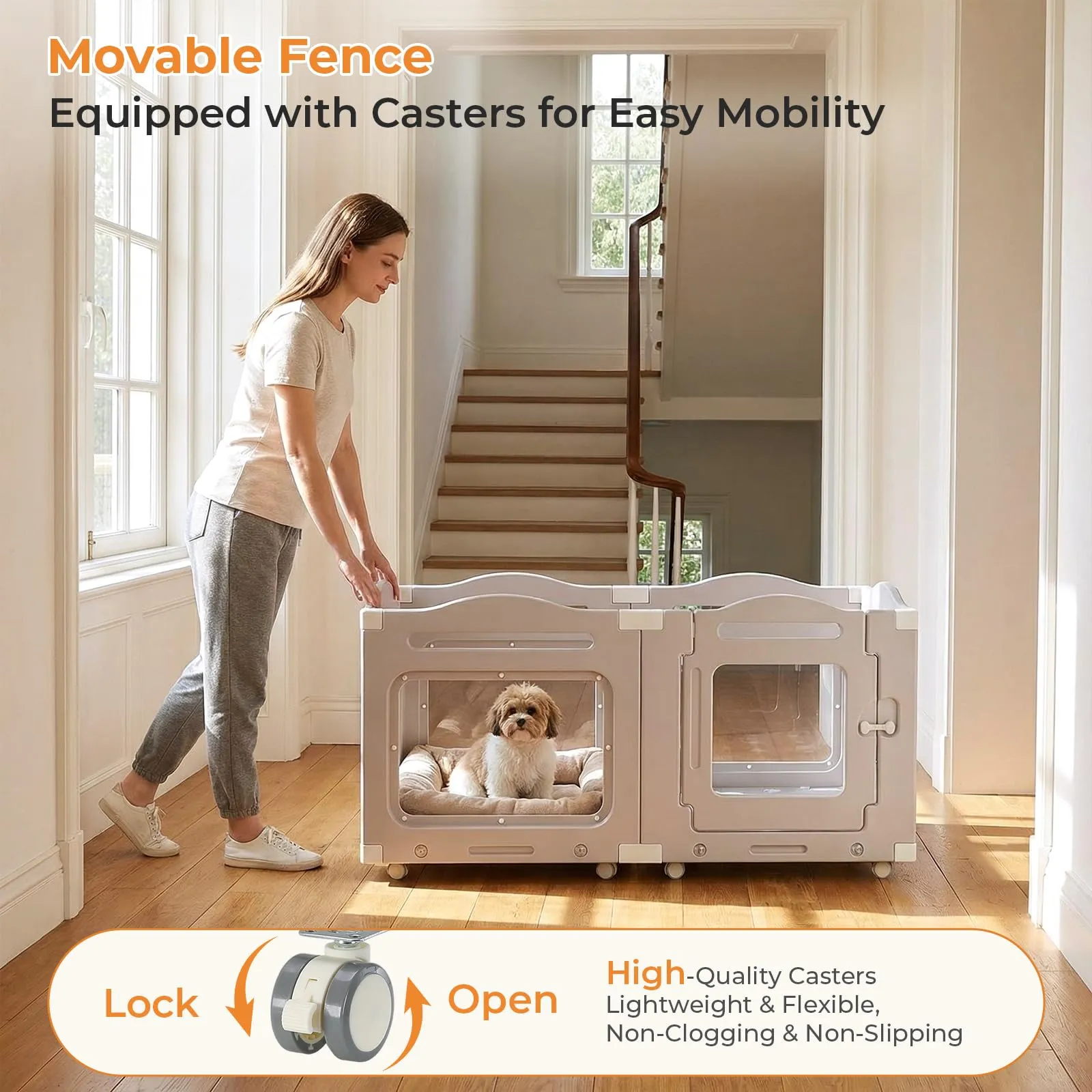 MAMIZO Recinto per Cani in Acrilico 126 × 68 cm, Box per Cuccioli con Ruote - immagine 3