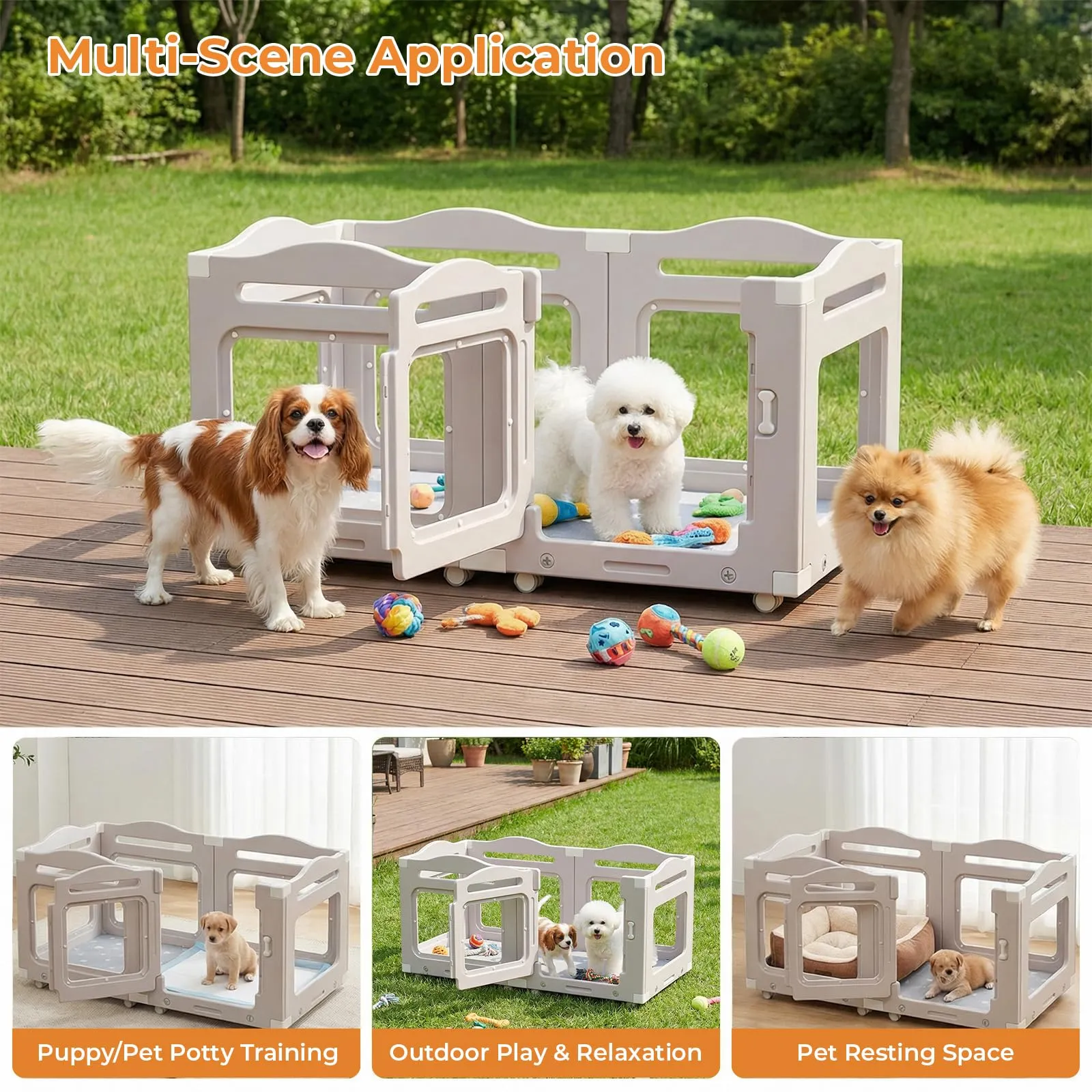 MAMIZO Recinto per Cani in Acrilico 126 × 68 cm, Box per Cuccioli con Ruote - immagine 6