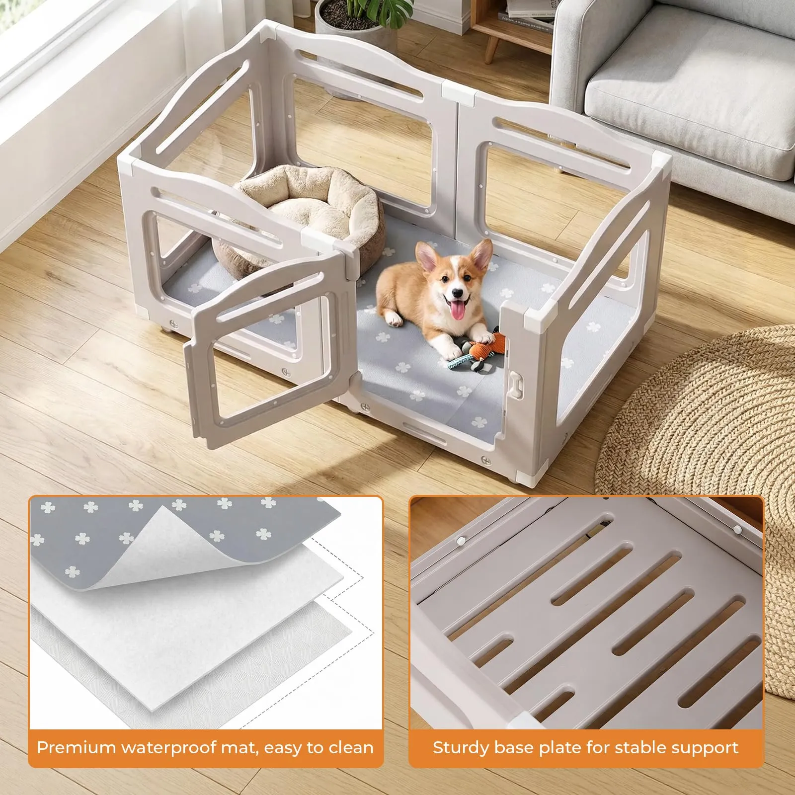 MAMIZO Recinto per Cani in Acrilico 126 × 68 cm, Box per Cuccioli con Ruote - immagine 7