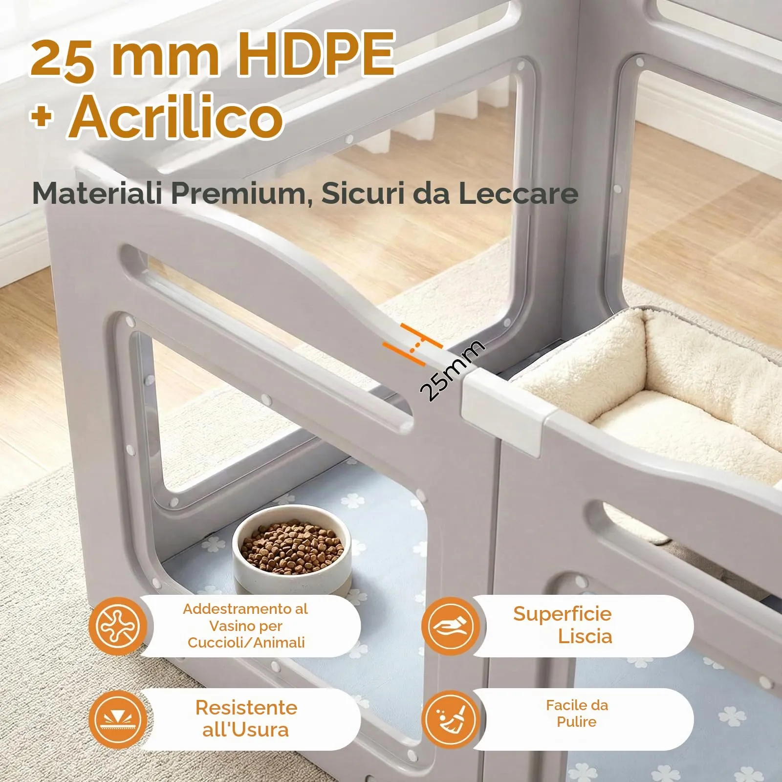 MAMIZO Recinto per Cani in Acrilico 126 × 68 cm, Box per Cuccioli con Ruote - immagine 8