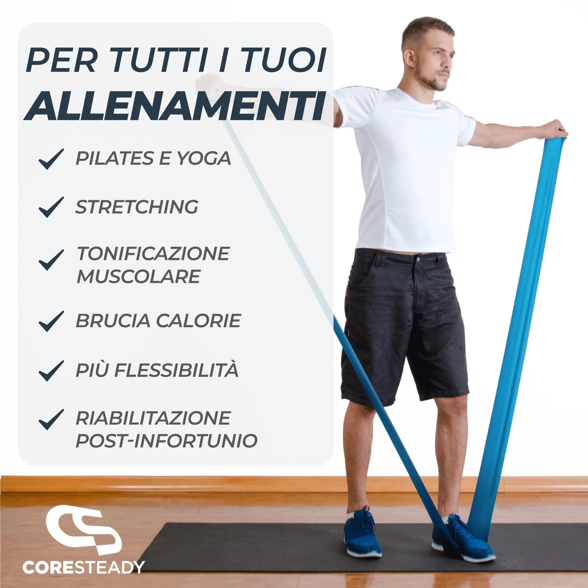 Coresteady Elastici Fitness - Set di 5 Livelli di Resistenza, 1.3 Metri - immagine 3