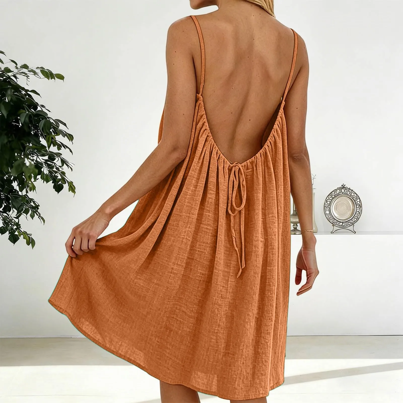 Generico Vestito Lungo Estivo Donna Senza Maniche, Oro - immagine 3