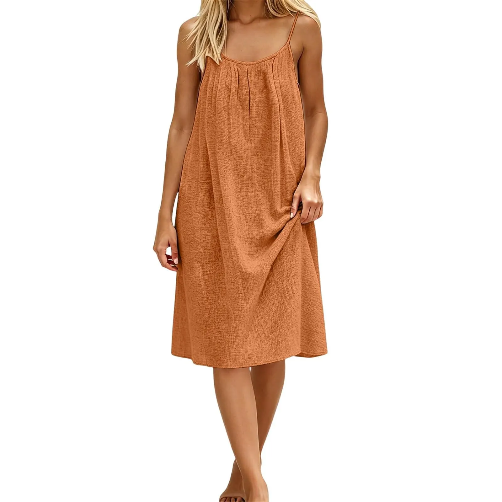 Generico Vestito Lungo Estivo Donna Senza Maniche, Oro - immagine 5