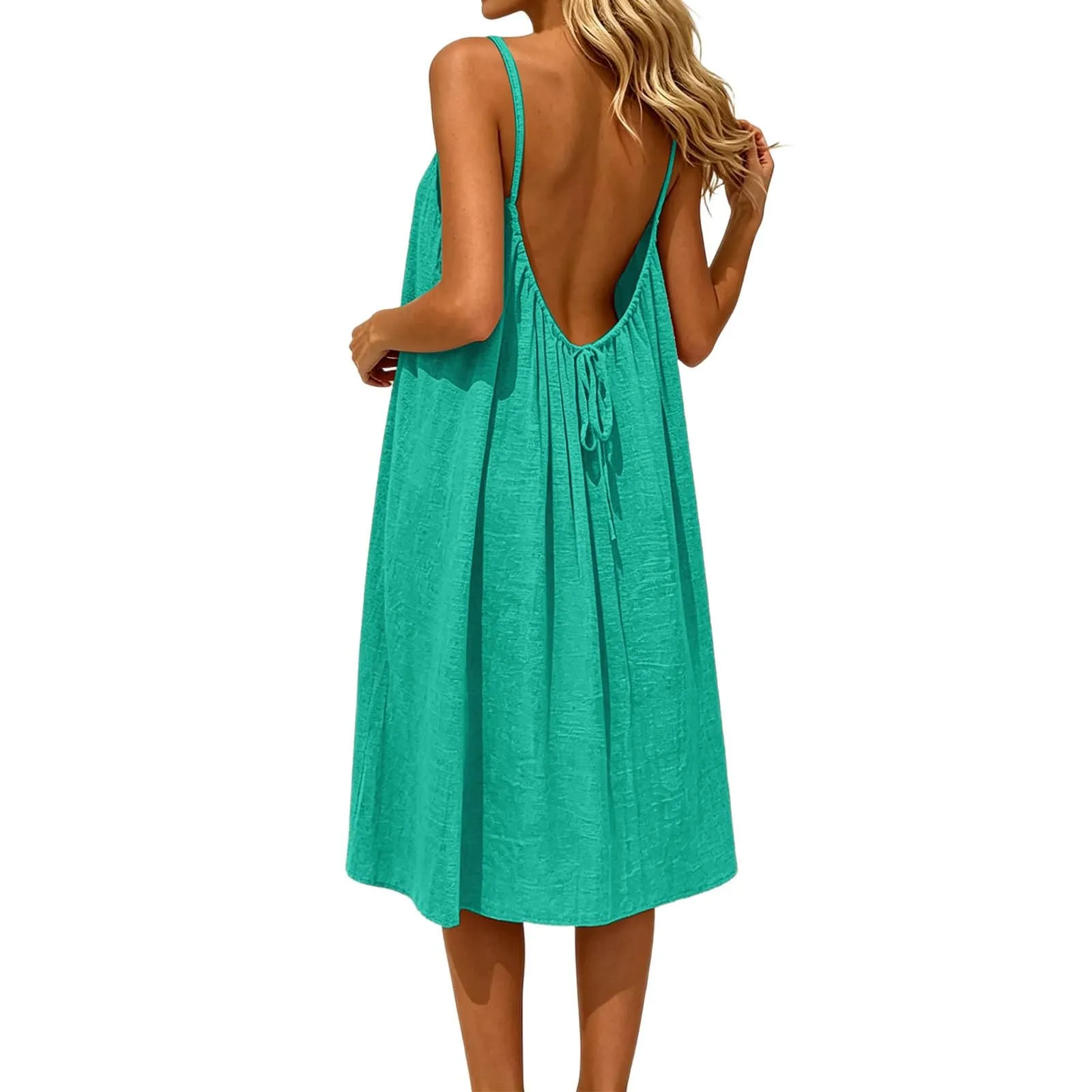 Generico Vestito Lungo Estivo Donna Senza Maniche, Verde Menta - immagine 5